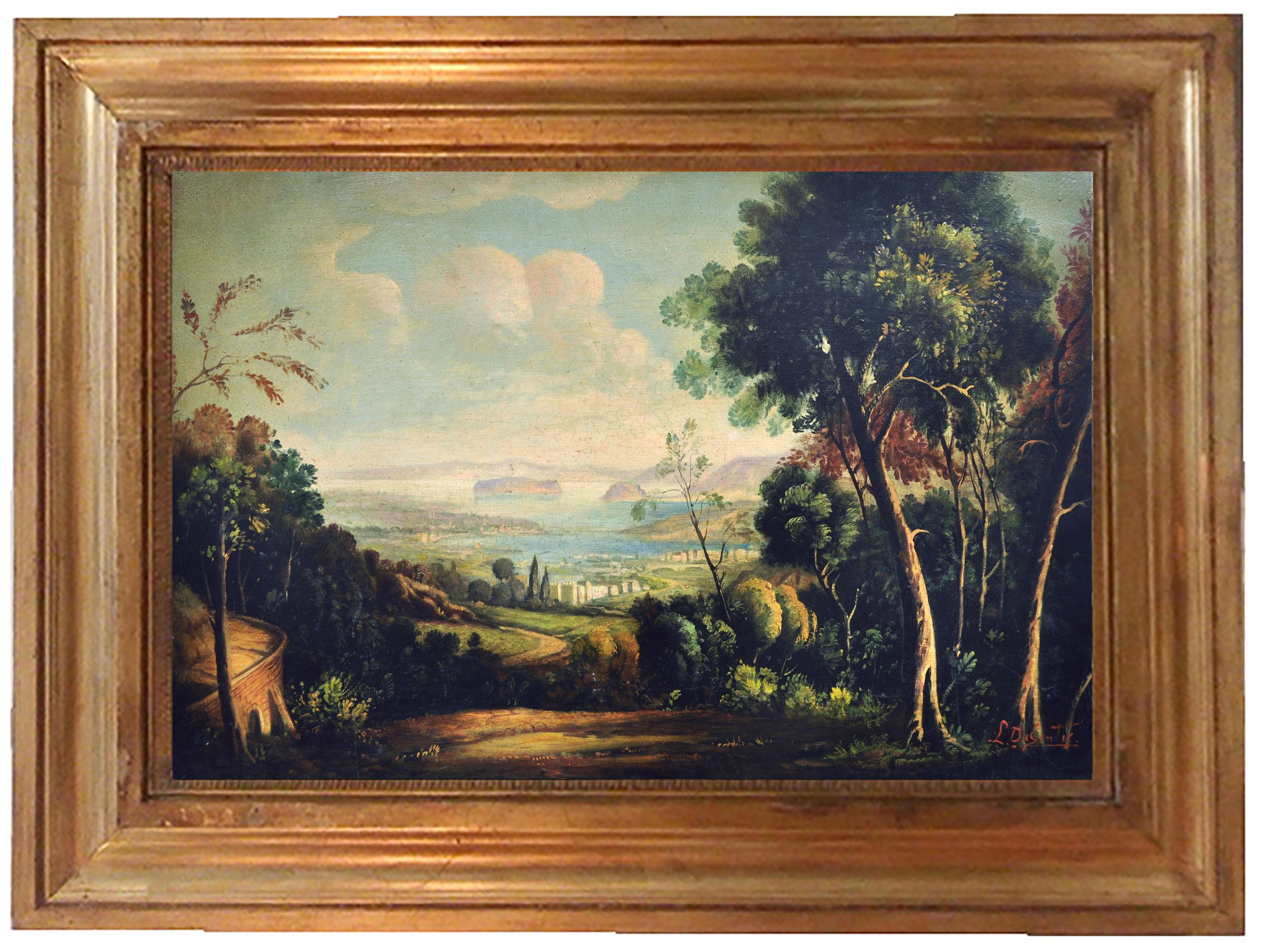 Landscape Painting Luigi De Santis - LANDESCAPE -École française - Peinture de paysage italienne à l'huile sur toile