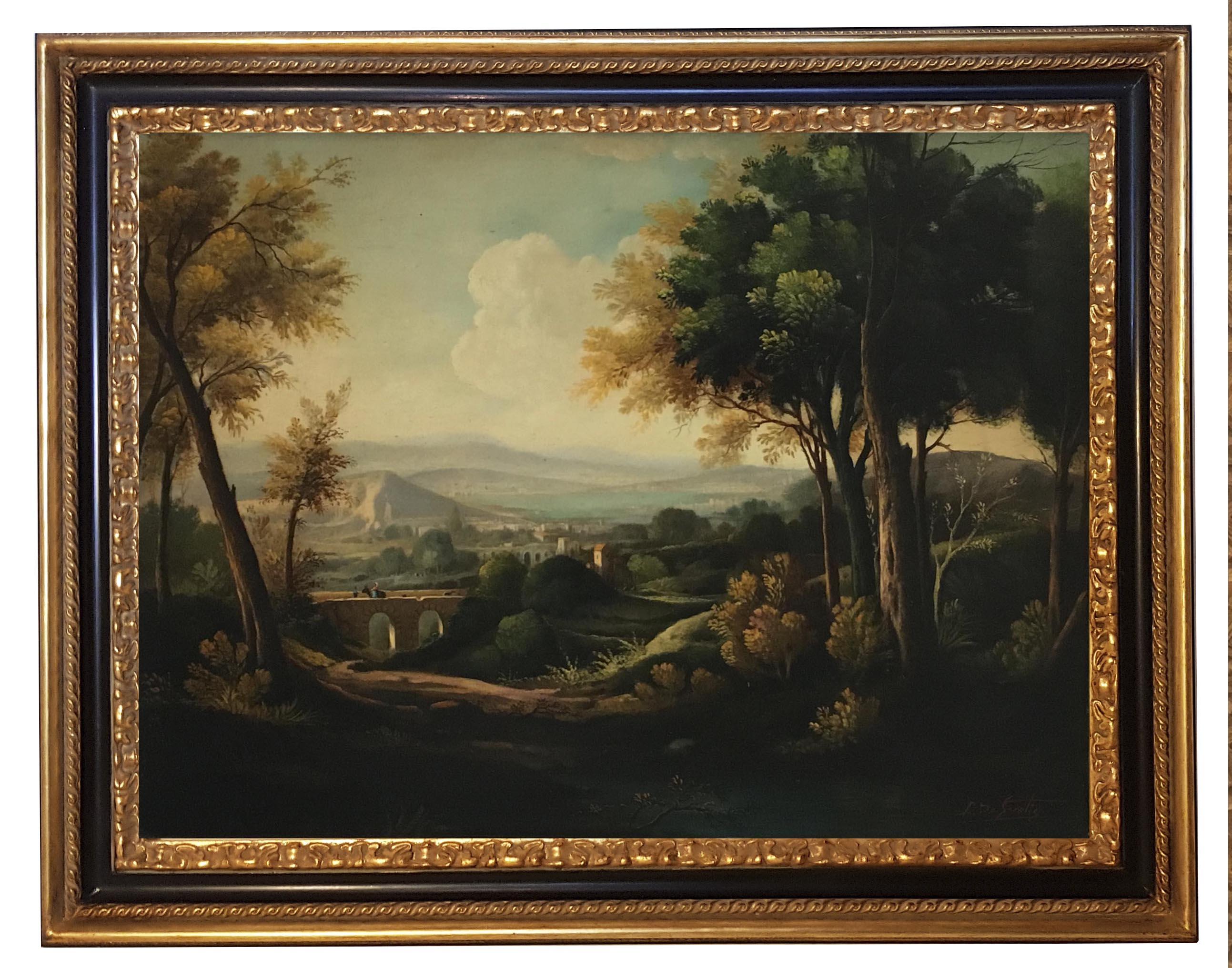 Luigi De Santis Landscape Painting - LANDSCAPE - French School -Italian Oil on Canvas Painting