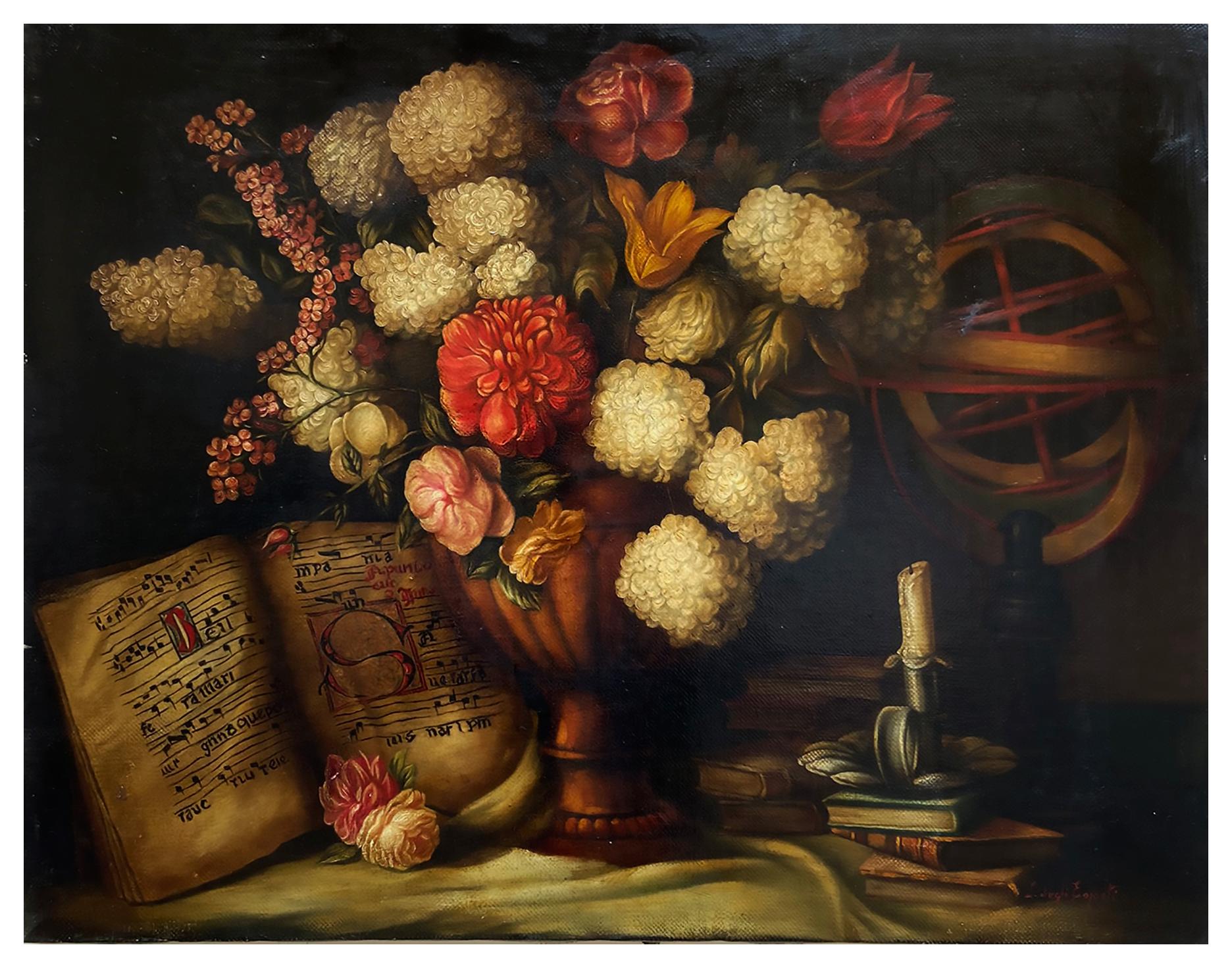 FLOWERS – Ölgemälde auf Leinwand Italienisches Stillleben – Painting von Luigi Degli Espositi