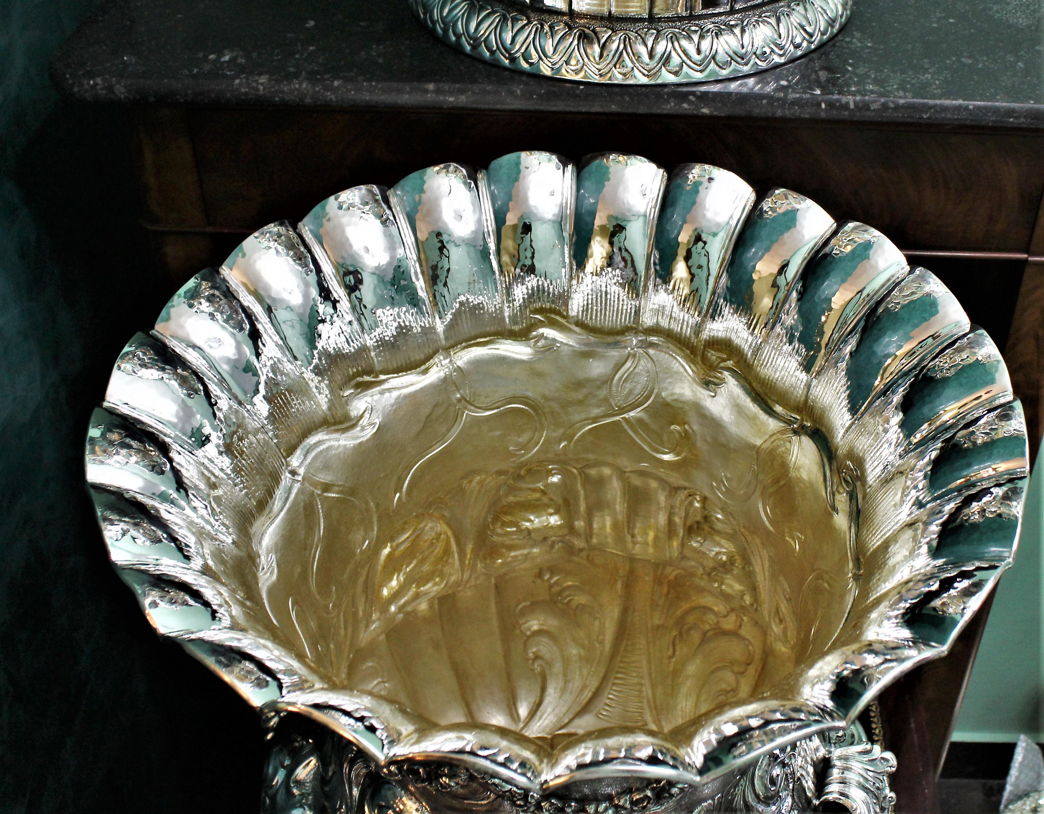 Luigi Diani 20th Century Rococo Pair of Engraved Silver Flower Vases Italy 1930s 6