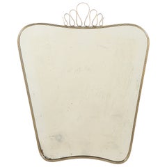 Luigi Fontana 1940's Brass Shaped Wall Mirror with Decorative Scroll Crest