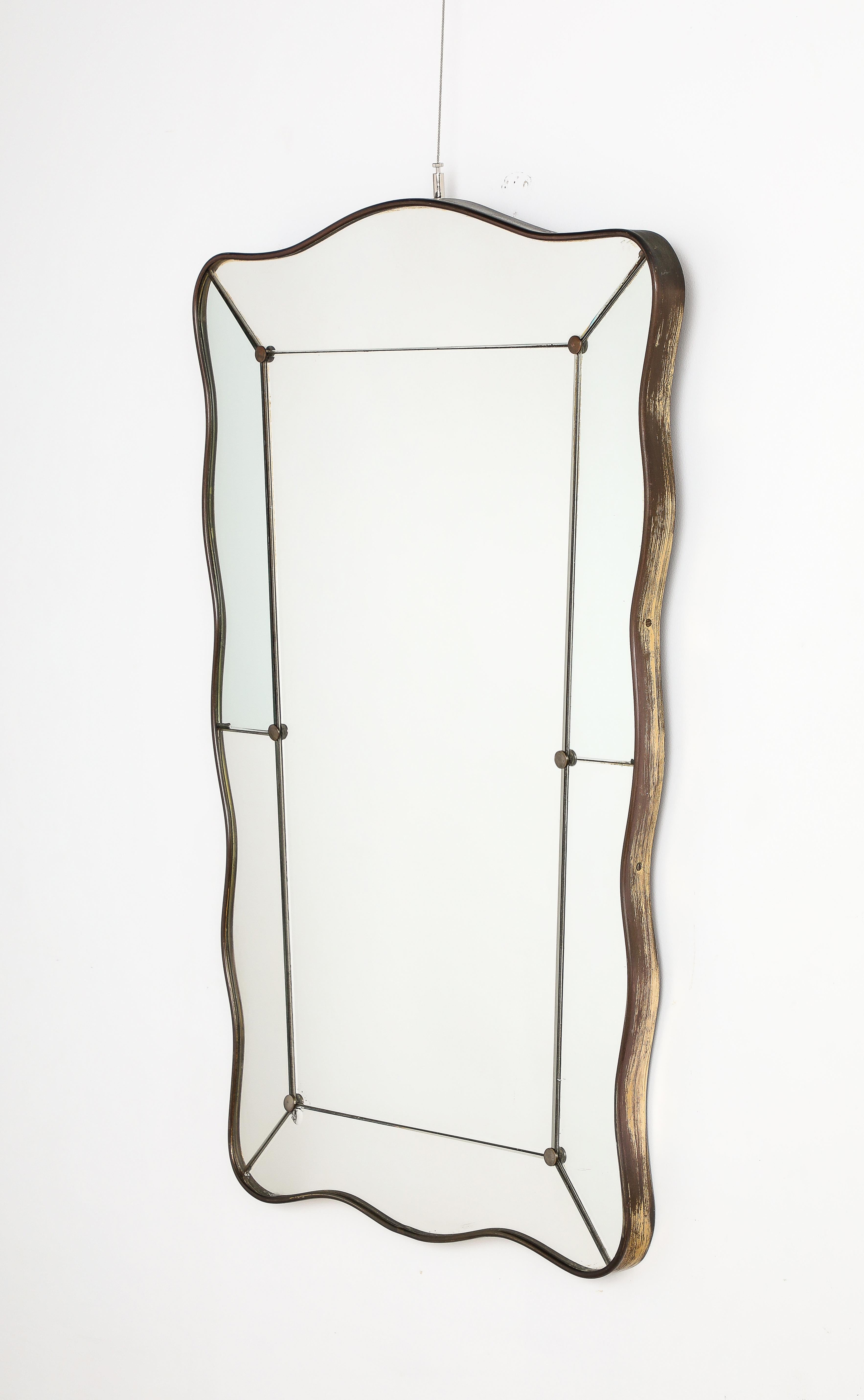 Mid-Century Modern Luigi Fontana Brass Shaped Wall Mirror, circa 1940 For Sale
