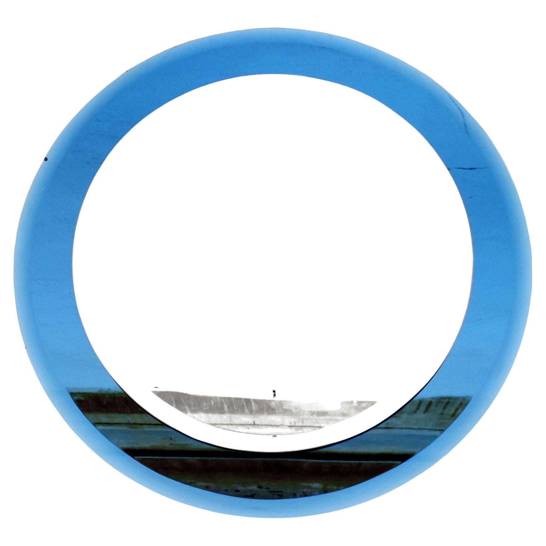 Luigi Fontana design blue cobalt mirror deco' years '40 design Pietro Chiesa attributed

 exclusive double mirror in a blue glass frame

 measure glass external diameter 28 inches and mirror diameter 21.6