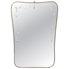 Luigi Fontana Fontana Arte Etched Glass Shaped Brass Wall Mirror, 1940s, Stamped