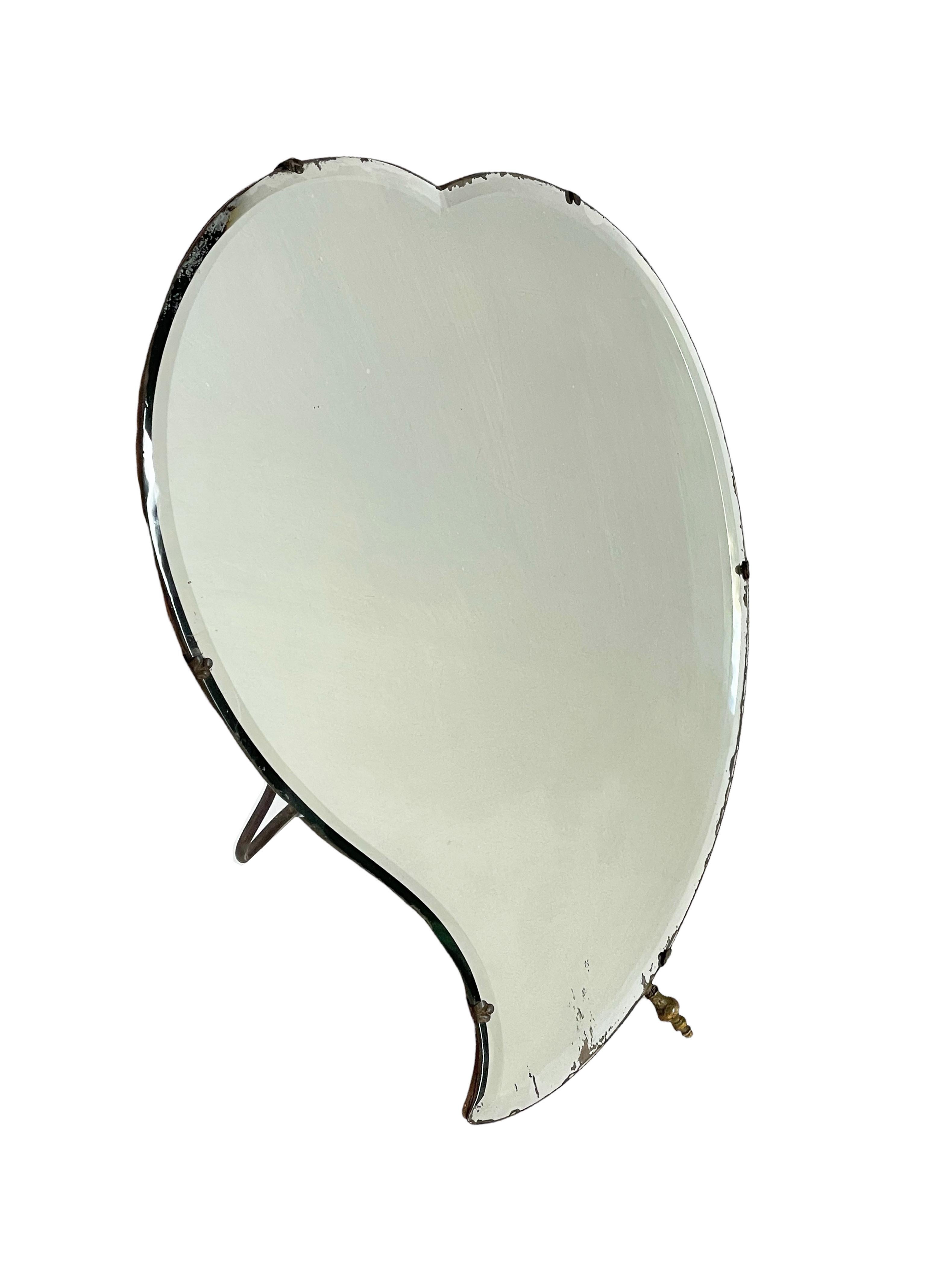 Luigi Fontana Midcentury Italian Heart Shaped Cherry Wood Table Mirror, 1940s For Sale 5
