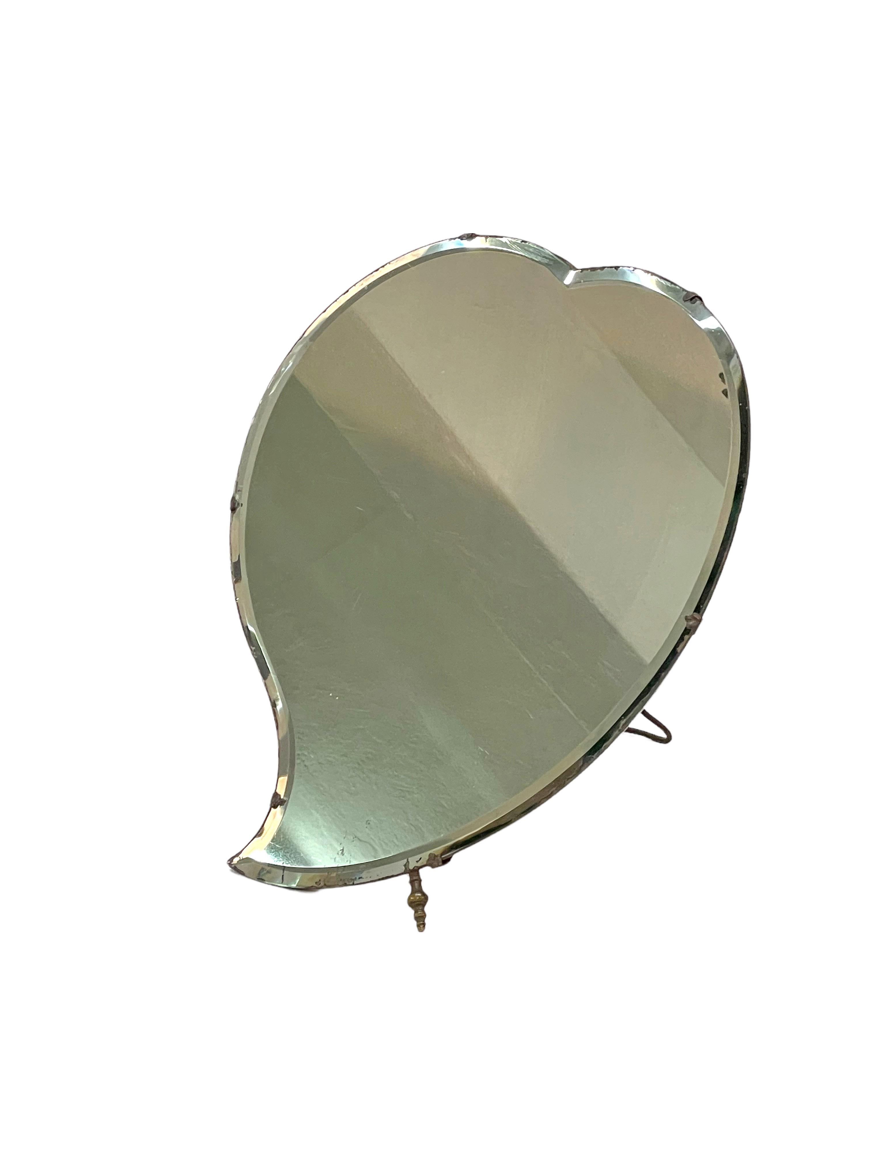 Mid-Century Modern Luigi Fontana Midcentury Italian Heart Shaped Cherry Wood Table Mirror, 1940s For Sale