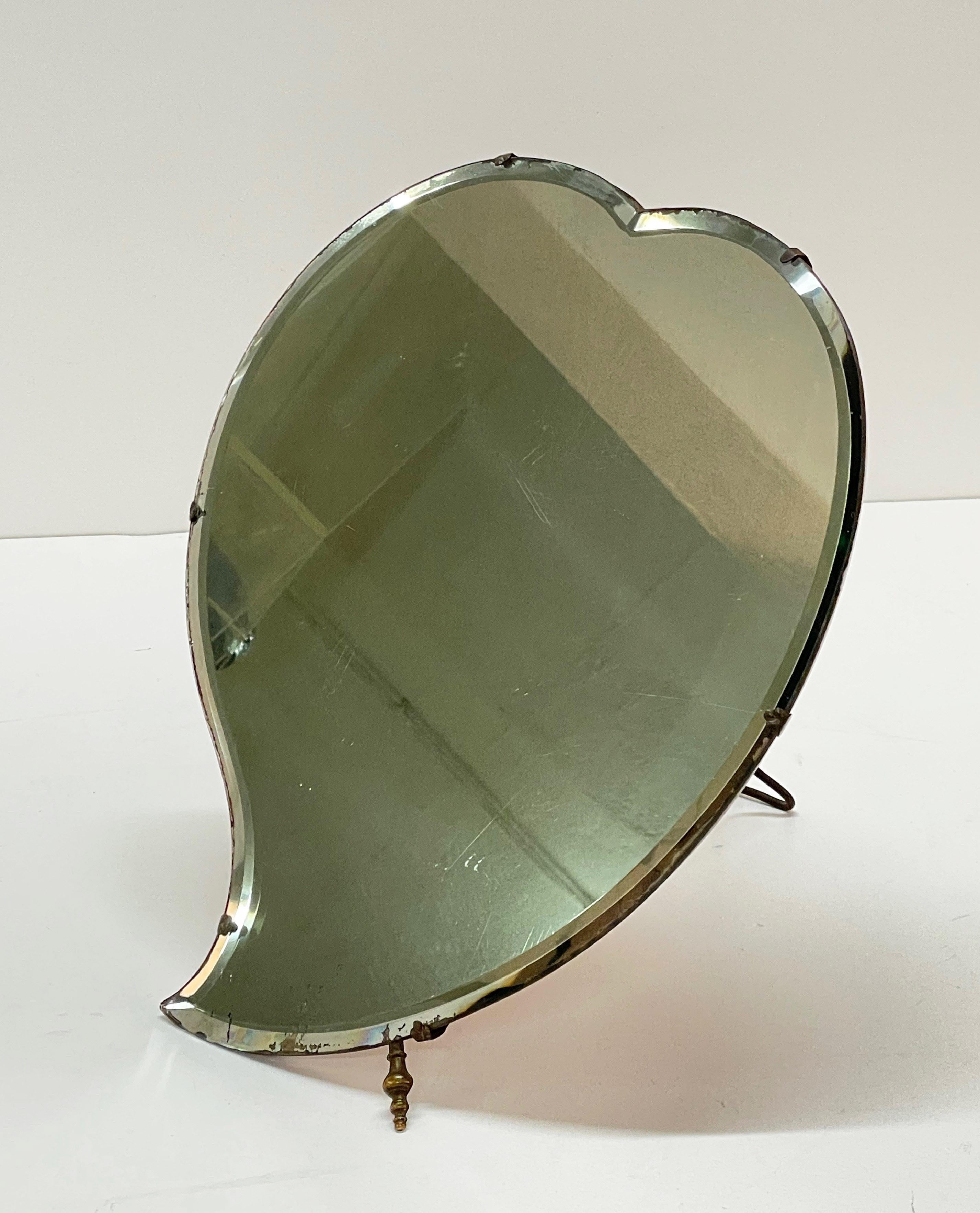 Metal Luigi Fontana Midcentury Italian Heart Shaped Cherry Wood Table Mirror, 1940s For Sale