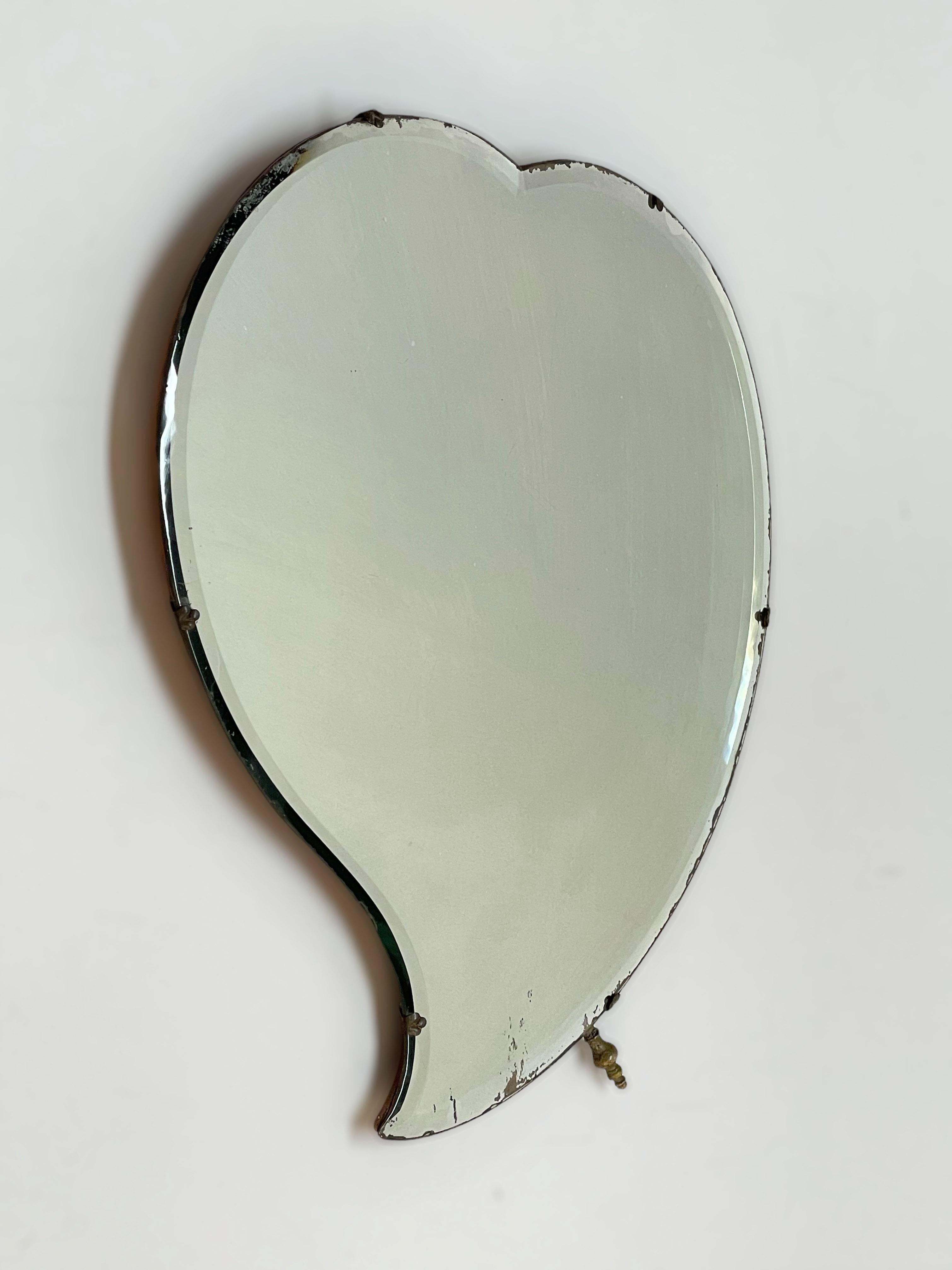 Luigi Fontana Midcentury Italian Heart Shaped Cherry Wood Table Mirror, 1940s For Sale 2