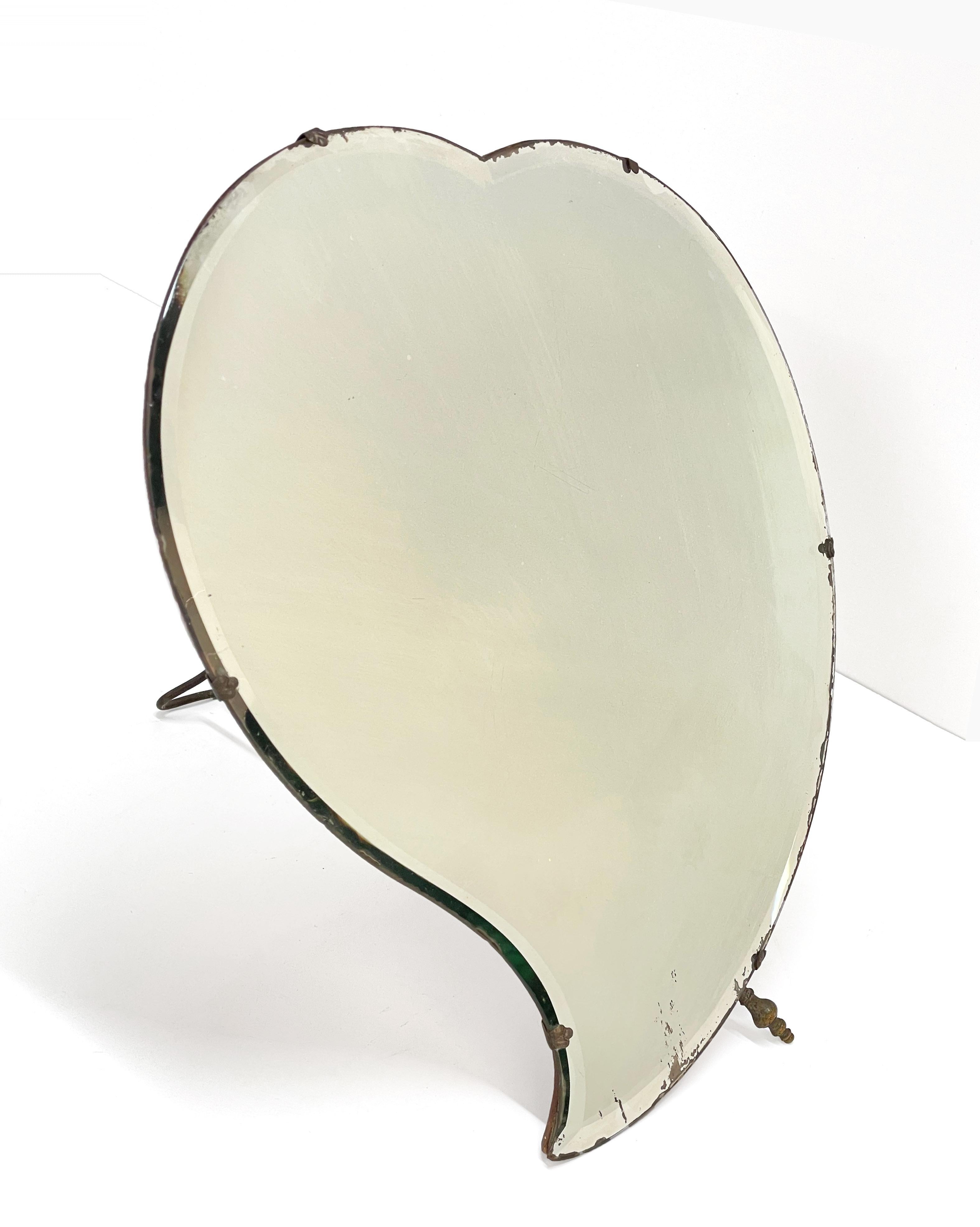 Luigi Fontana Midcentury Italian Heart Shaped Cherry Wood Table Mirror, 1940s For Sale 3