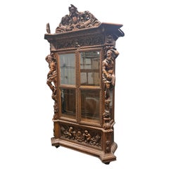Luigi Frullini Attributed Carved Italian Bookcase Bookshelf Vitrine Circa 1870