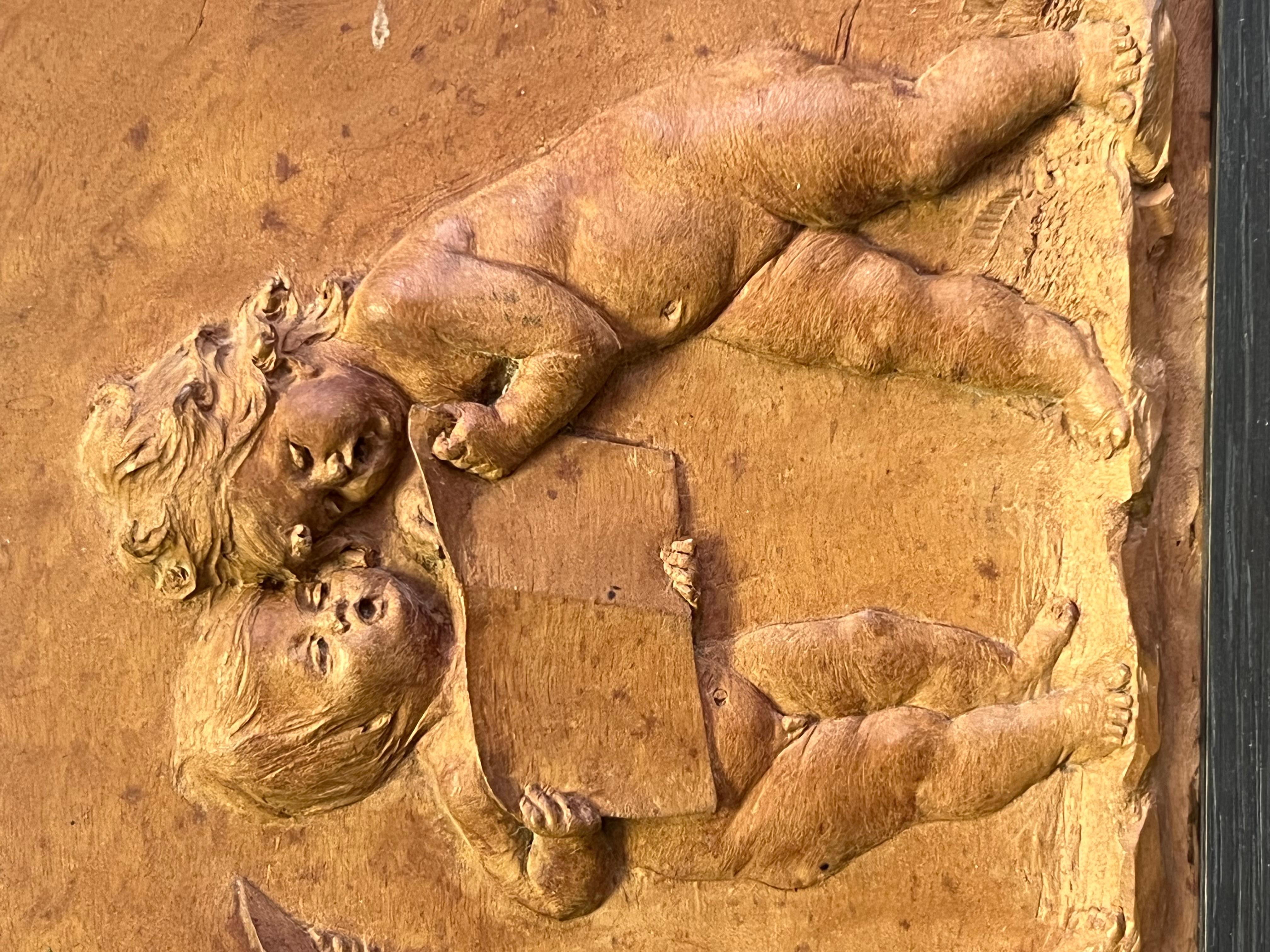 Luigi Frullini carved Wood Plaque Gilded Age For Sale 8