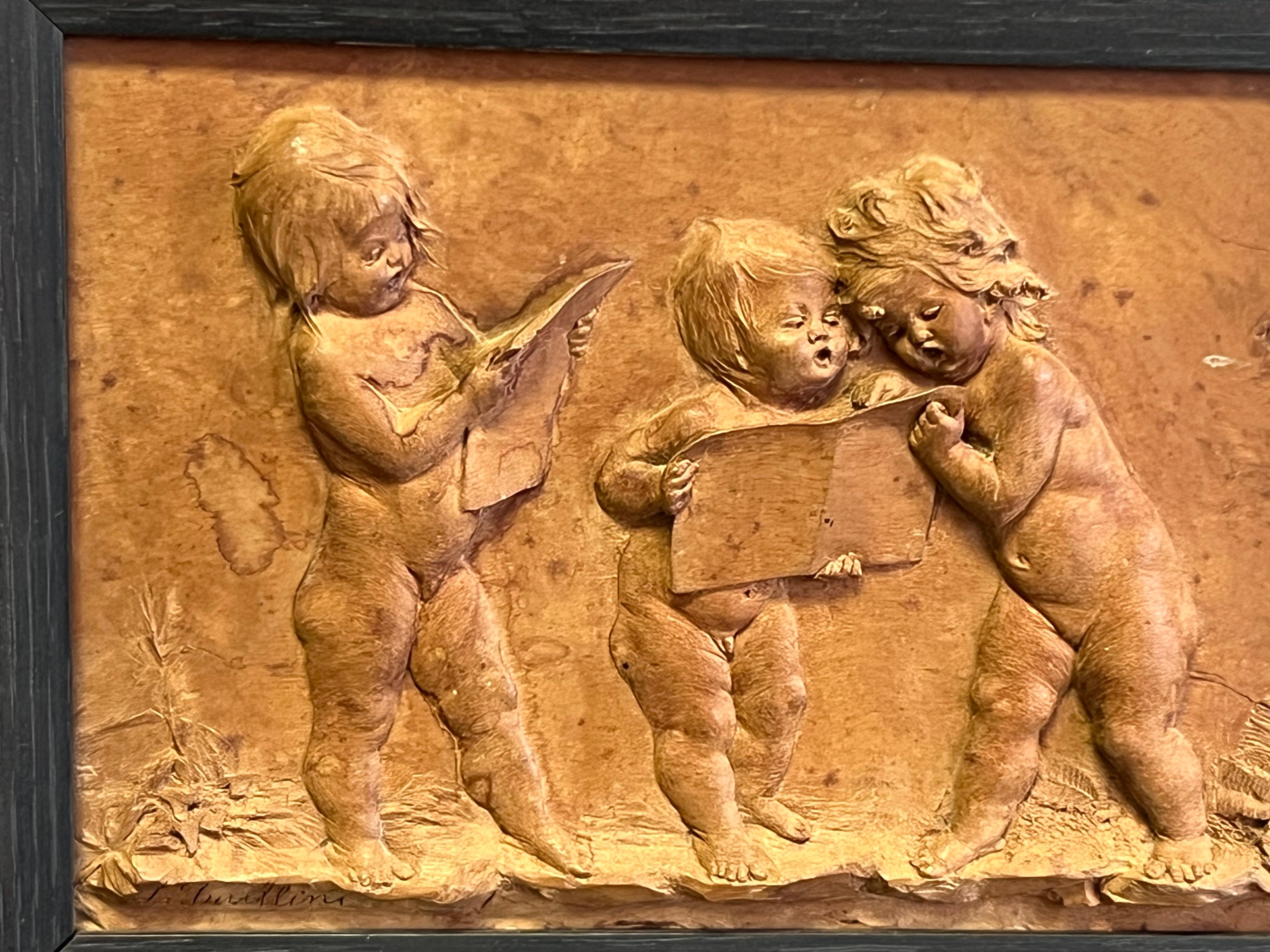 Luigi Frullini carved Wood Plaque Gilded Age For Sale 3