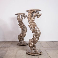 Luigi Frullini style Carved and Silver leafed Dragon Torcheres