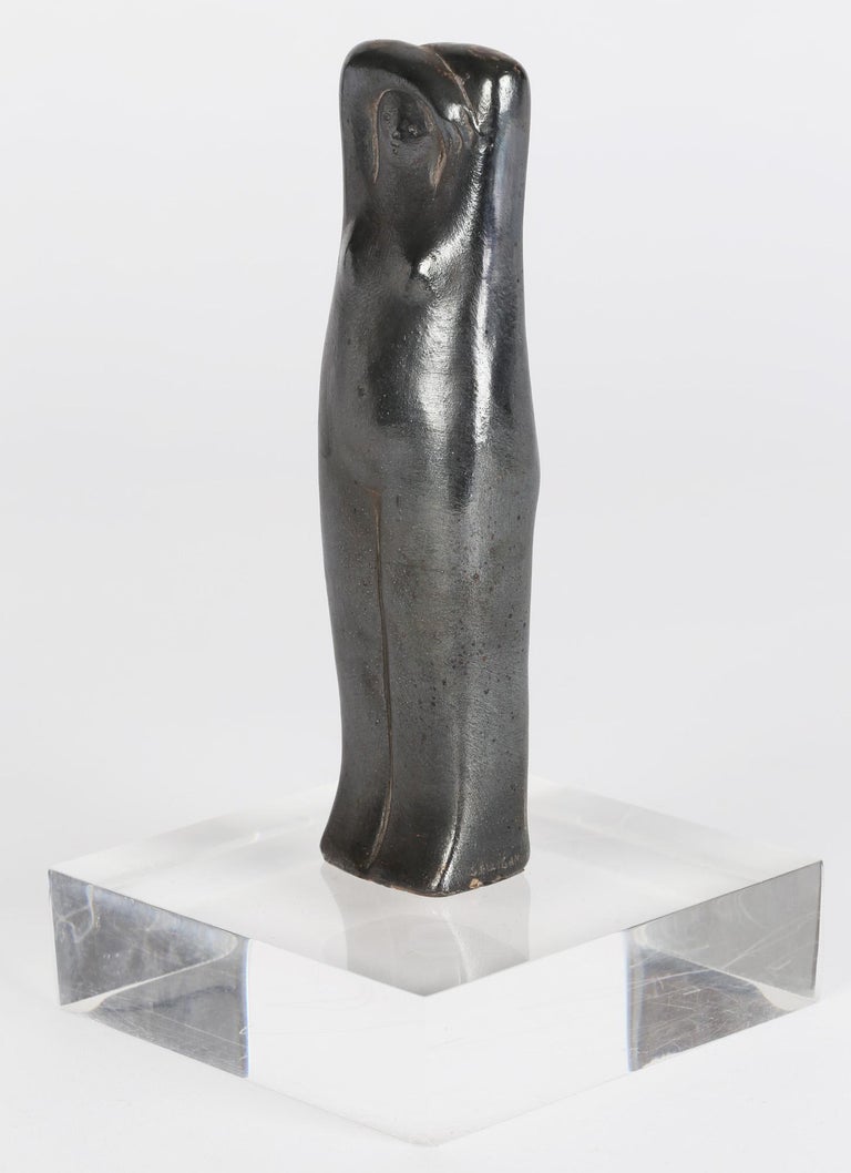 Luigi Galligani Silvered Bronze Stylized Figural Sculpture on Stand For