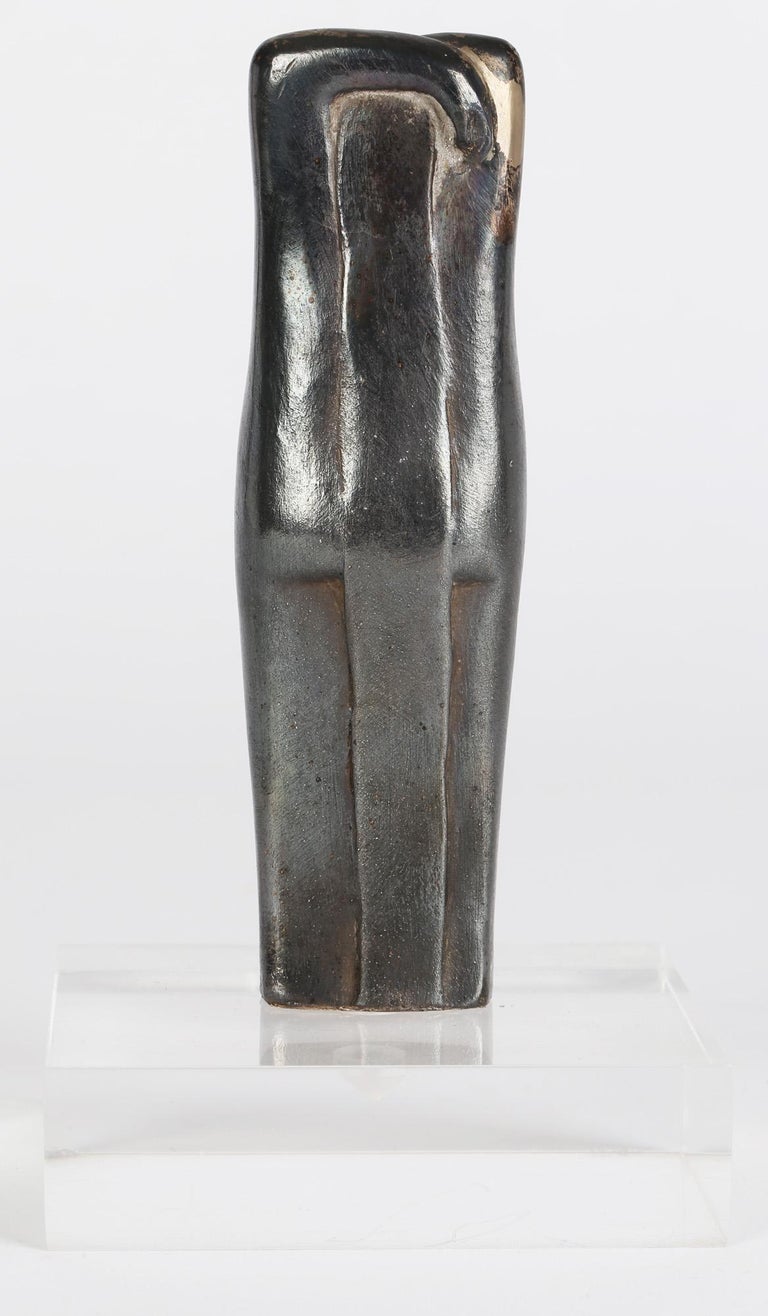 Luigi Galligani Silvered Bronze Stylized Figural Sculpture on Stand For