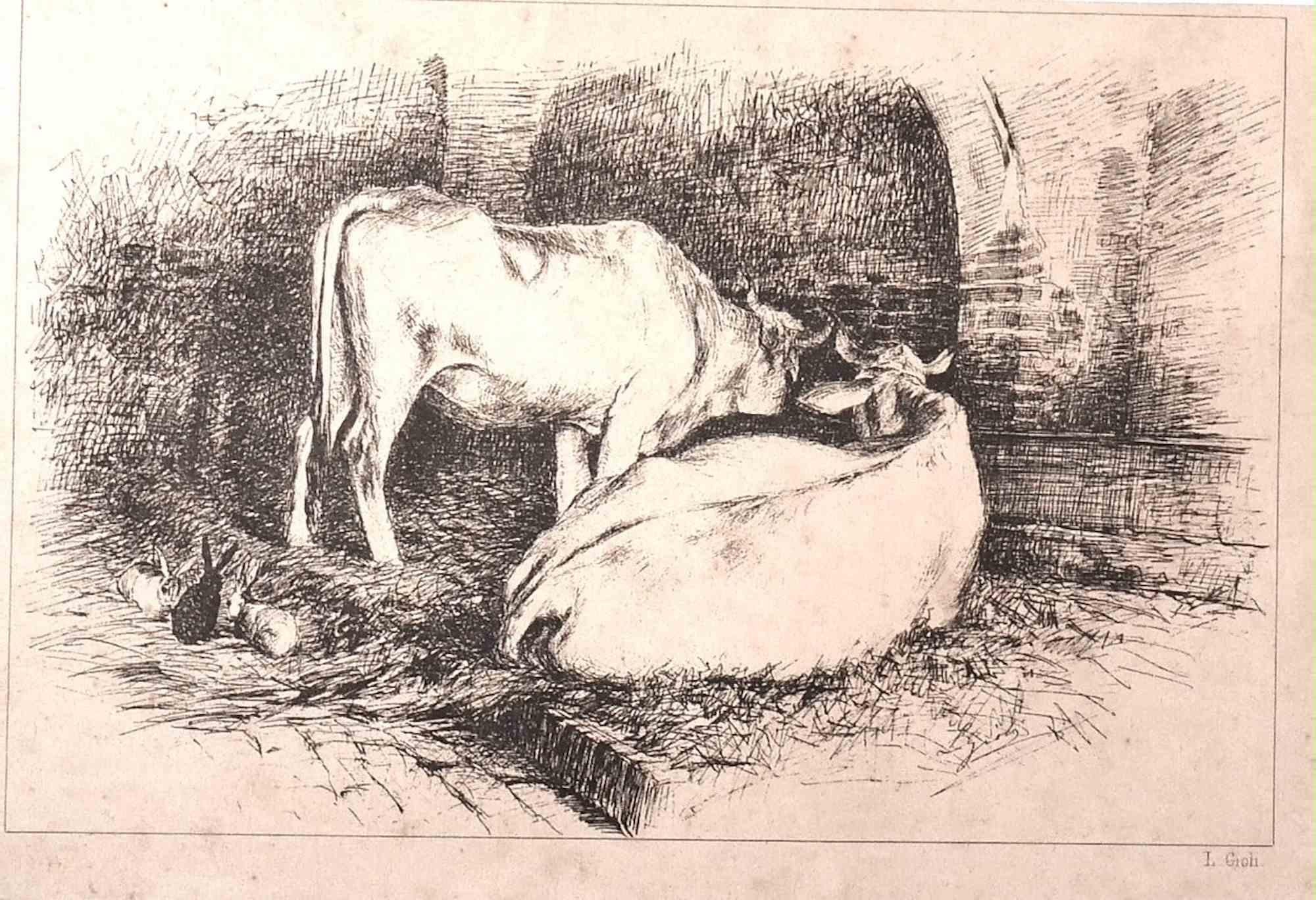 In the Stable is an original Lithograph realized in the 1880 Century by Luigi Gioli.

Good conditions.

The artwork is depicted through perfect hatching in a well-balanced composition.
