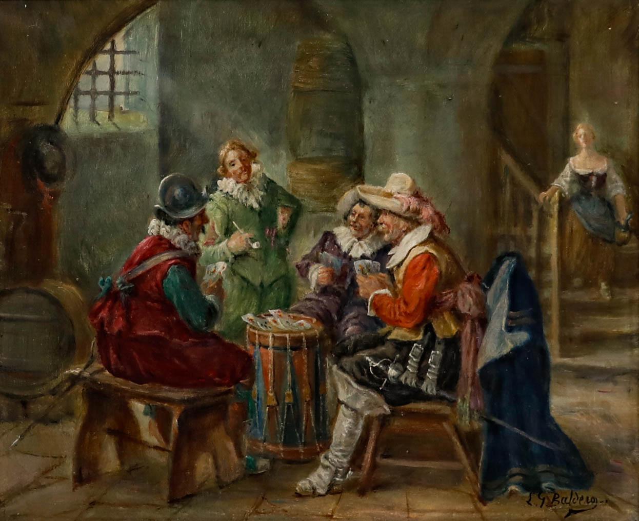 Luigi Giorgio Baldero (1842-1900) - 19th Century Oil, Cards At The Tavern 1