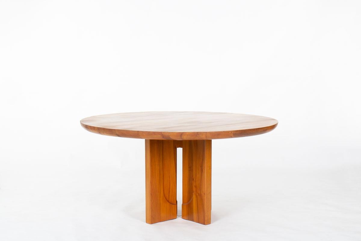 Luigi Gorgoni Round Elm Dining Table for Roche Bobois, 1980s In Good Condition For Sale In JASSANS-RIOTTIER, FR