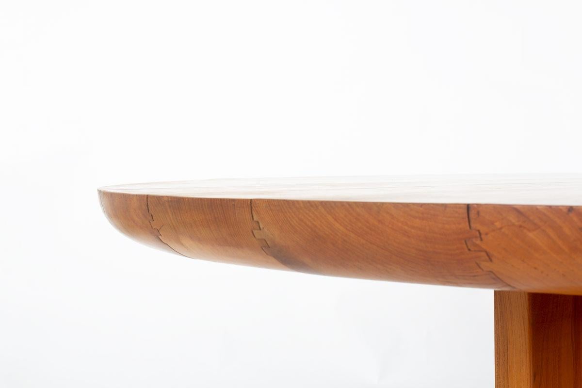 Luigi Gorgoni Round Elm Dining Table for Roche Bobois, 1980s For Sale 2
