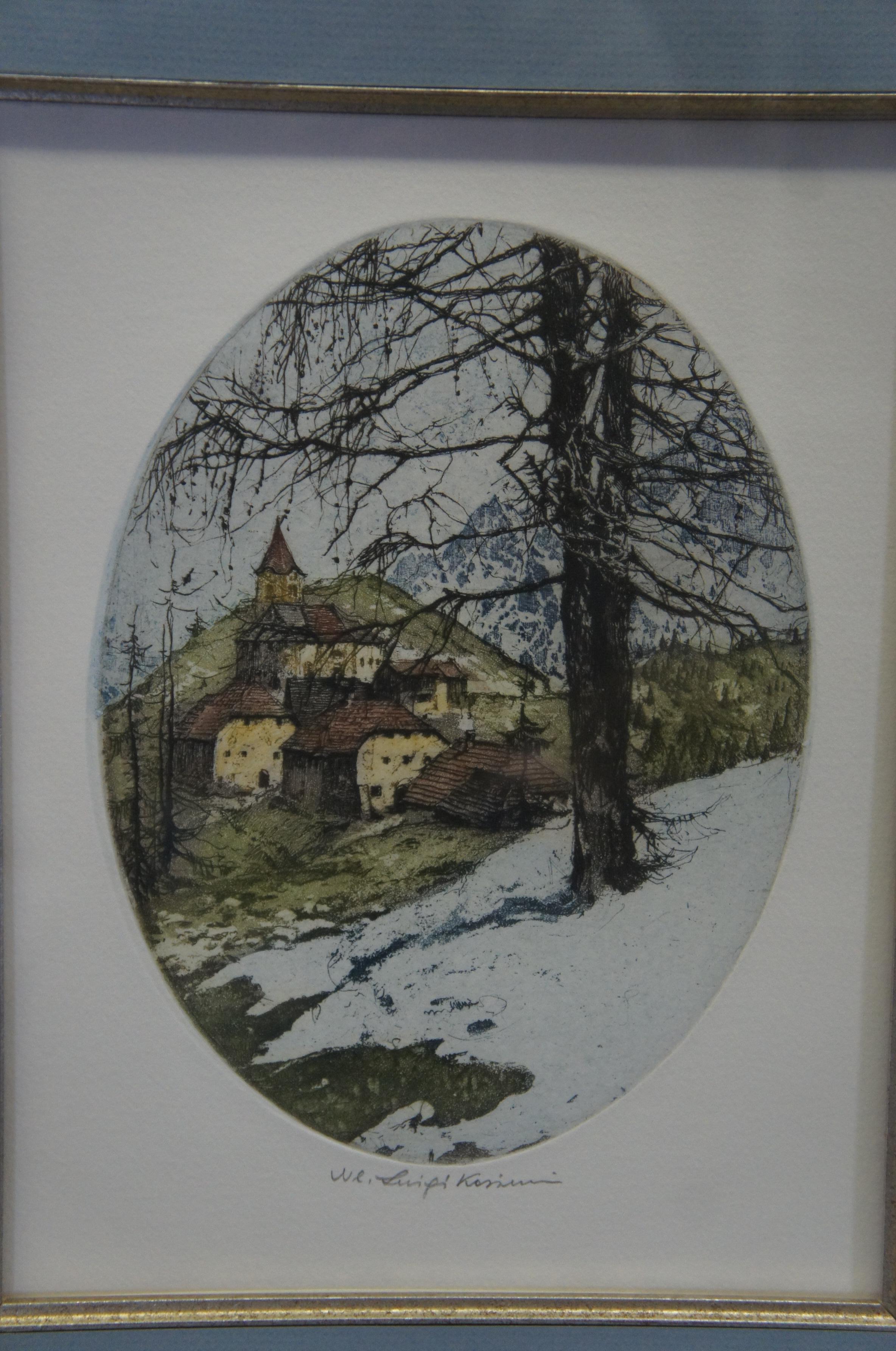 Luigi Kasimir ca. 1950 Austiranische Winterlandschaft III Farb-Radierung auf Papier 19