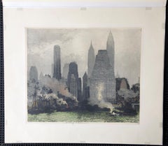 Luigi Kasimir, New York Fog and Mist, 1936, Skyline, Estate Signed, Etching