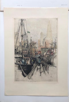 Luigi Kasimir, New York Fulton Market Estate Signed Etching Skyline