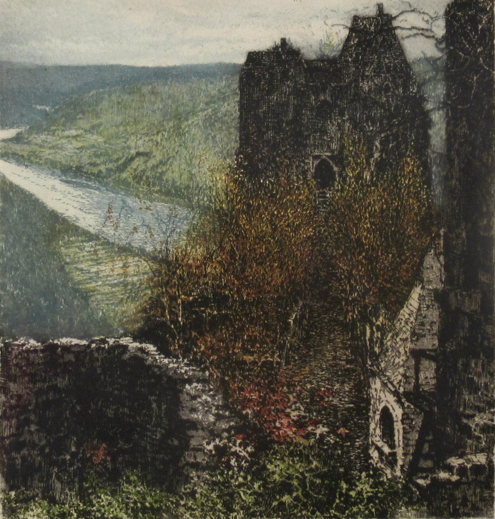 Aggstein Castle on the Danube - Realist Print by Luigi Kasimir