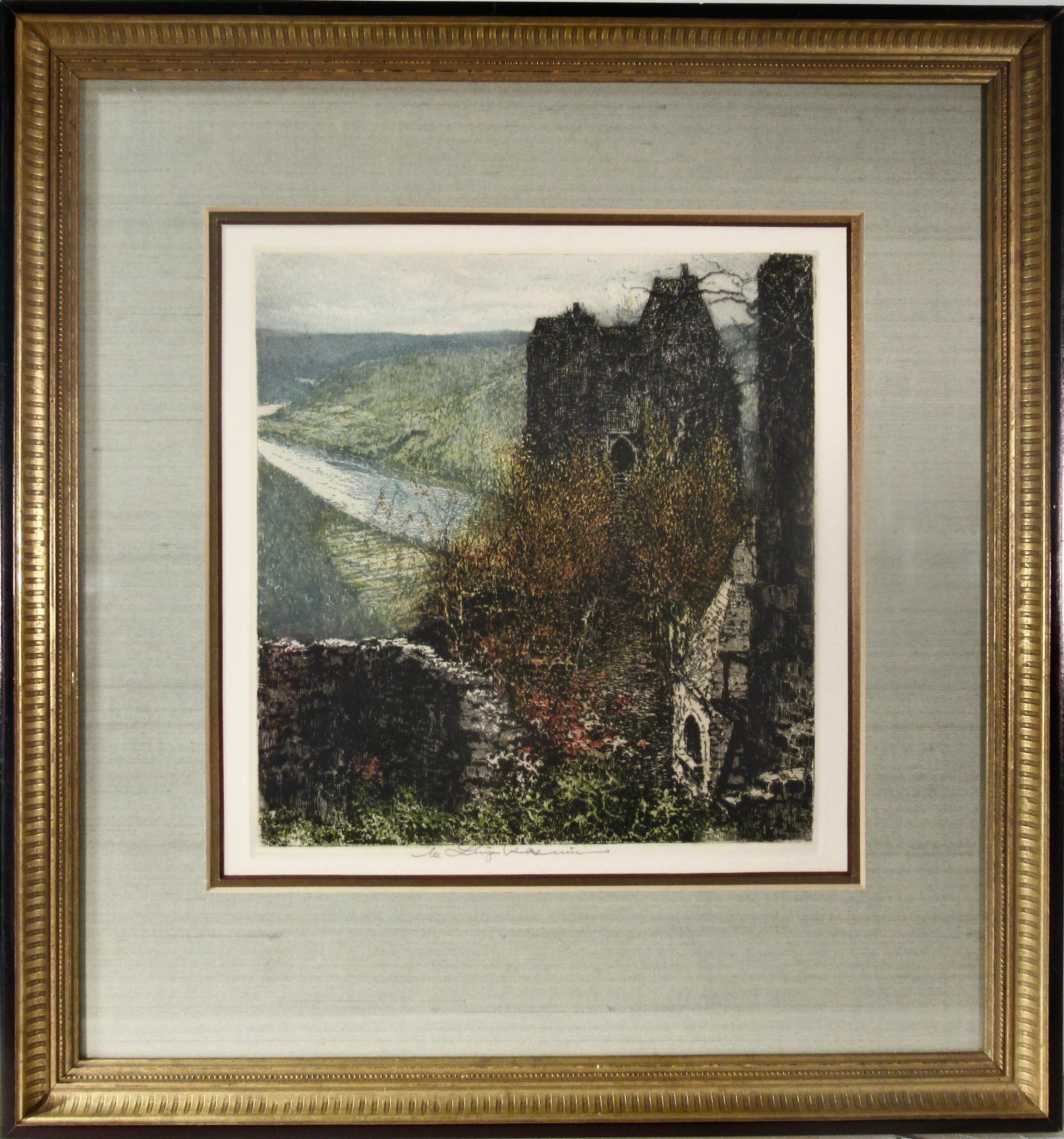Luigi Kasimir Figurative Print - Aggstein Castle on the Danube