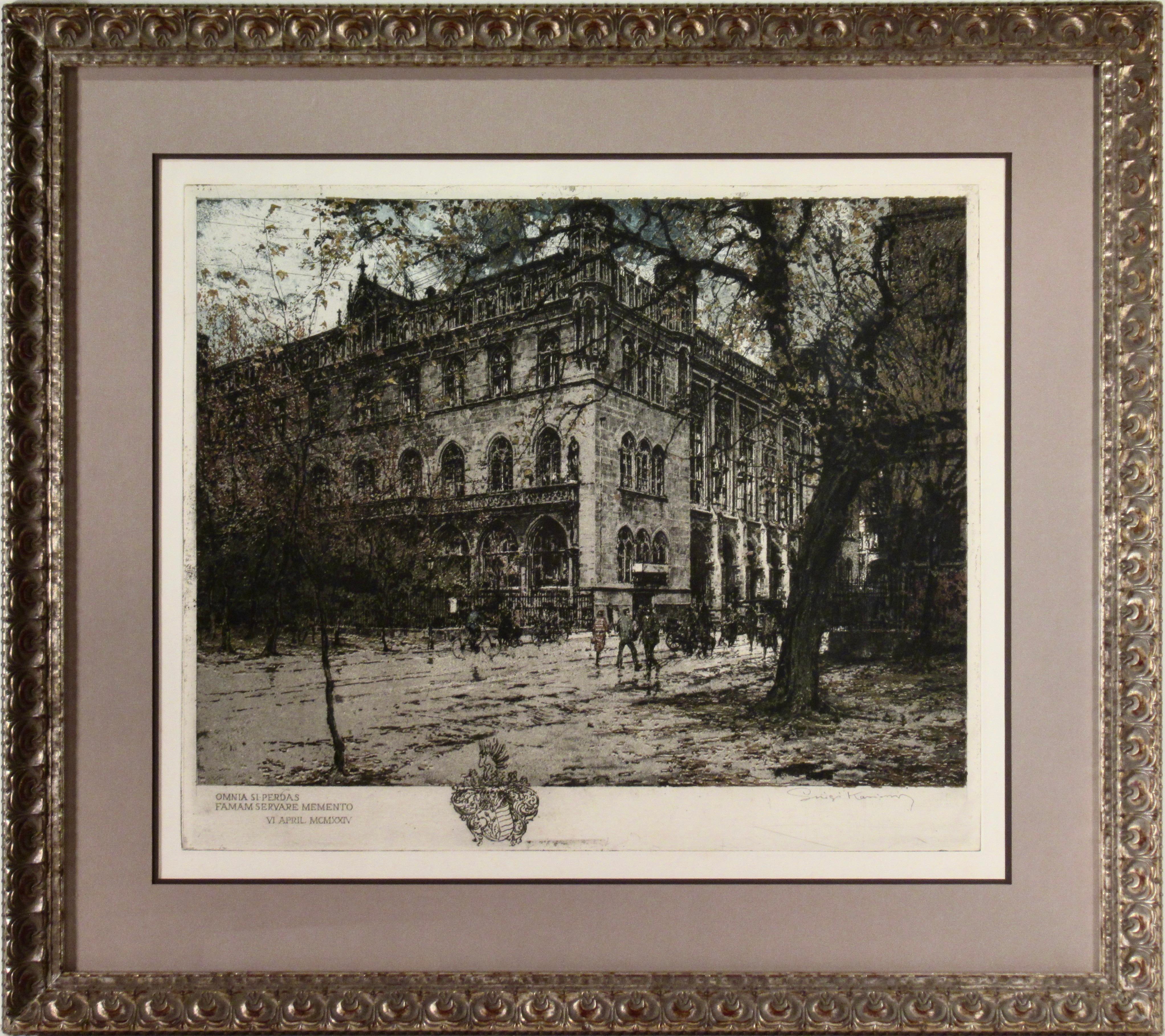 Luigi Kasimir Figurative Print - Beslau Boerse (Breslau Stock Exchange)