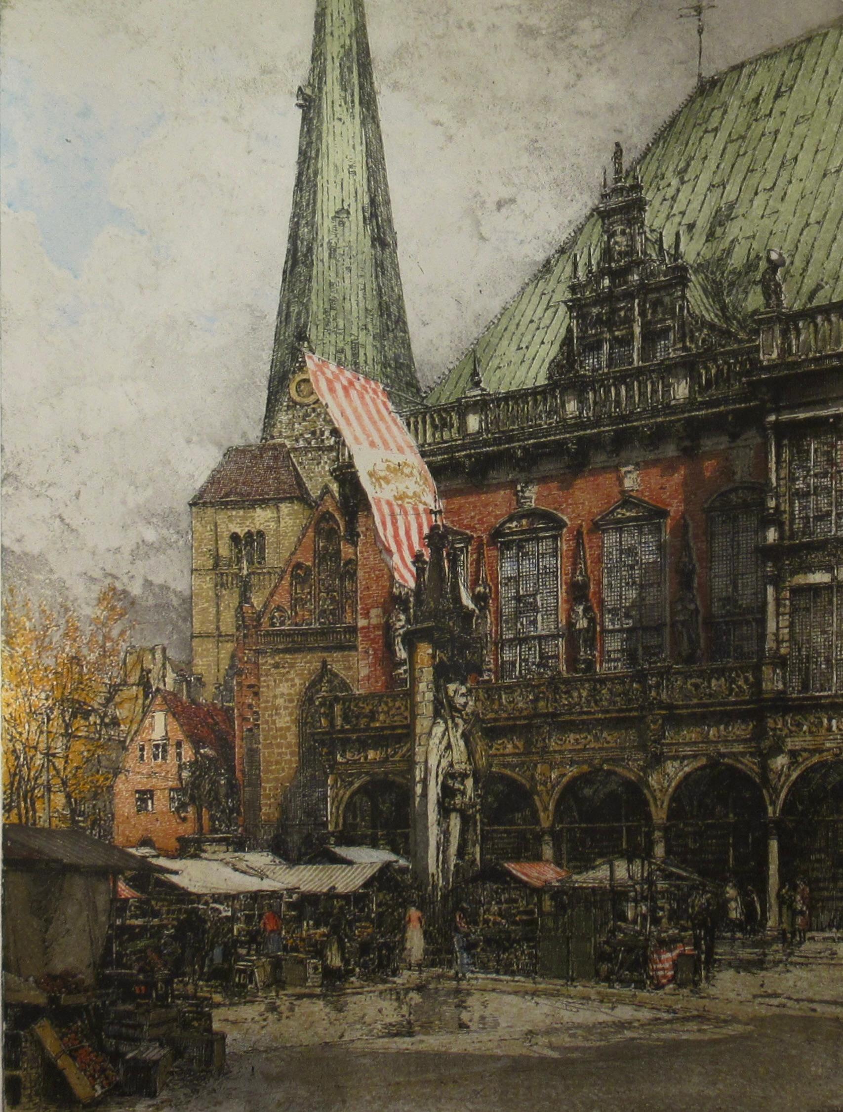 Bremen Markt Vor Dem Rathaus - Realist Print by Luigi Kasimir