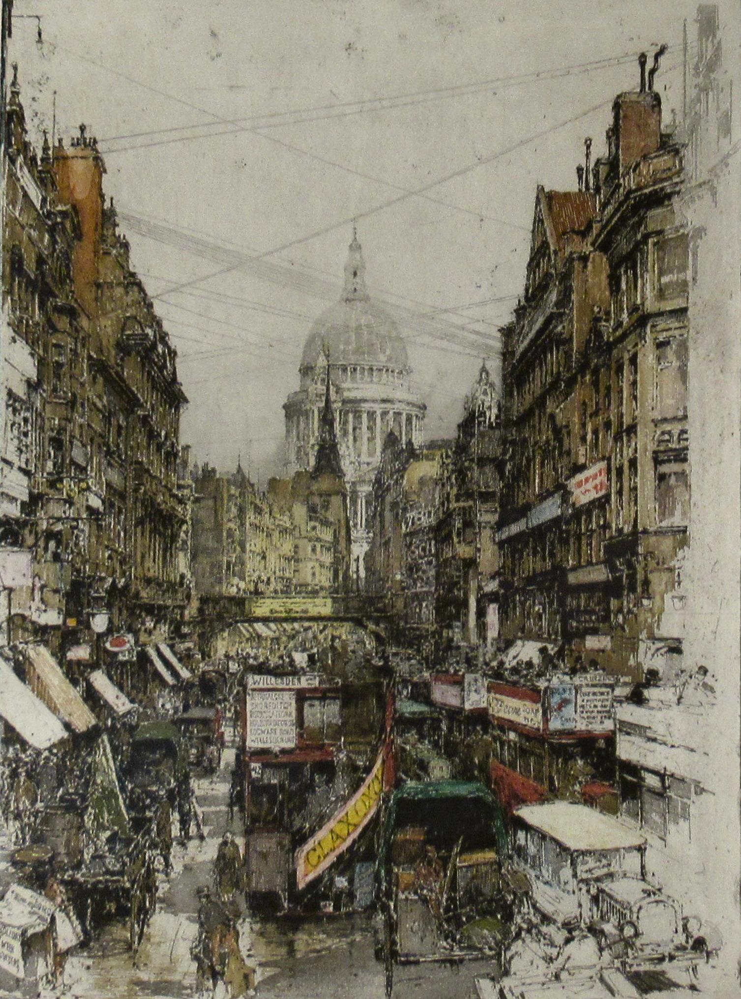Fleet Street, London - Realist Print by Luigi Kasimir
