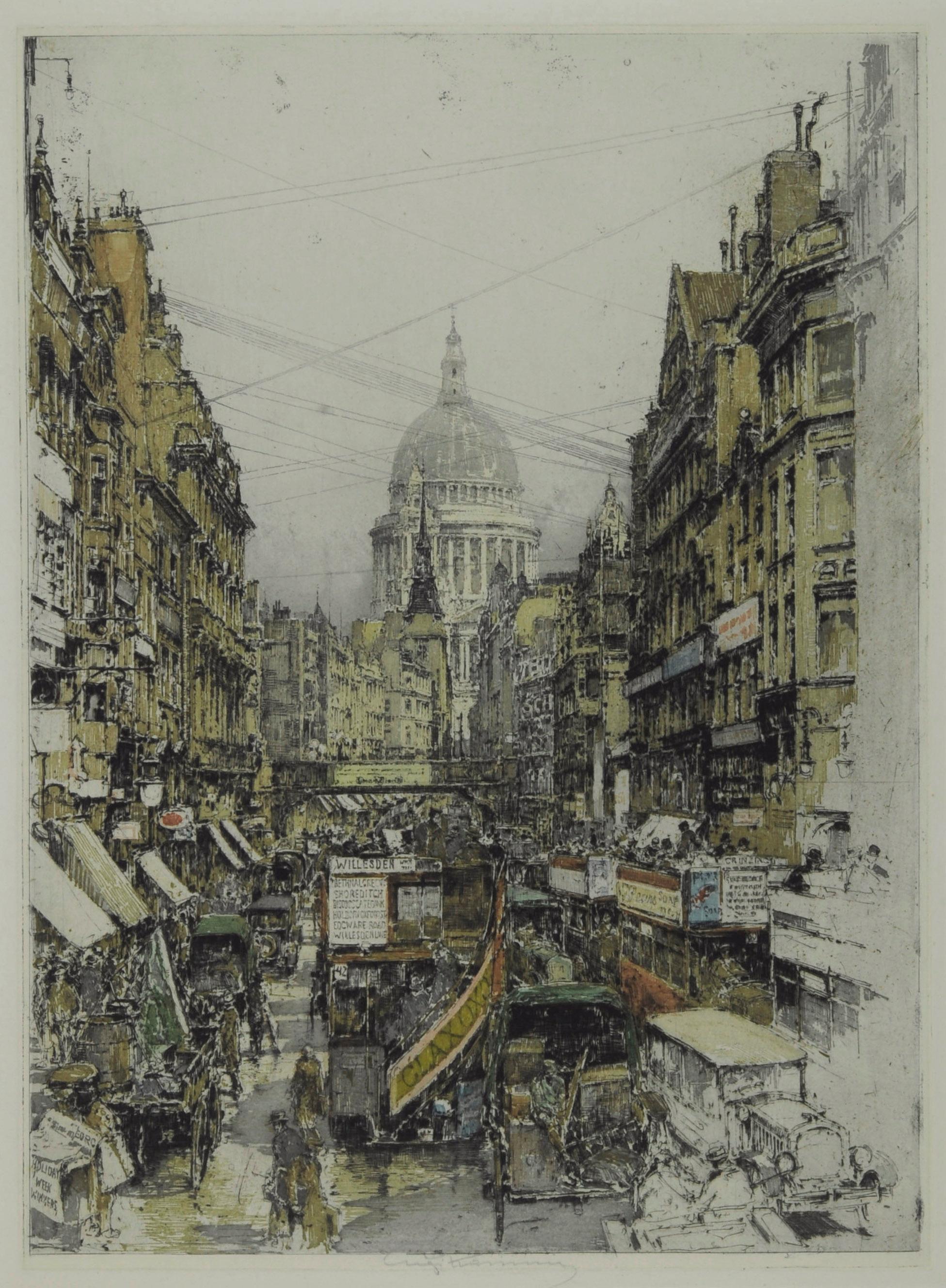 Luigi Kasimir Landscape Print – Fleet Street, London