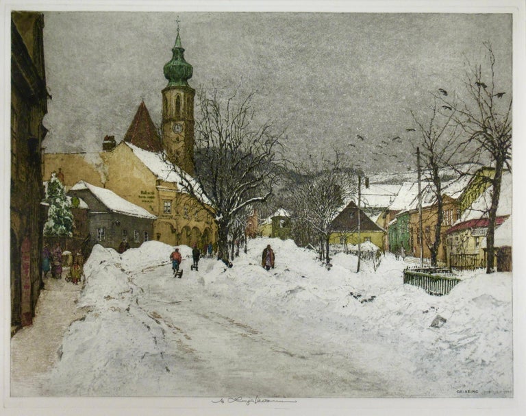 Luigi Kasimir - Grinzing, Snow Scene, Austria, large color etching