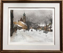 Luigi Kasimir - Grinzing, Snow Scene, Austria, large color etching Grinzing, Snow Scene, Austria, large color etching