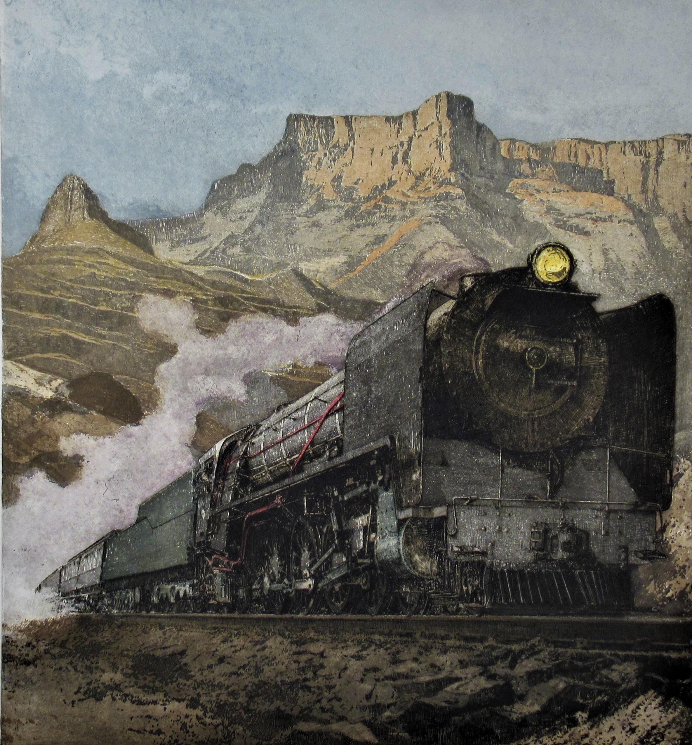 Henschel Locomotive, large color etching - Print by Luigi Kasimir