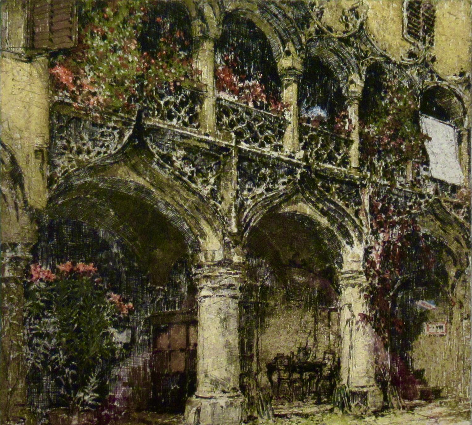 Innenhof auf Schloss Schallaburg - Figurative Print Marrón de Luigi Kasimir