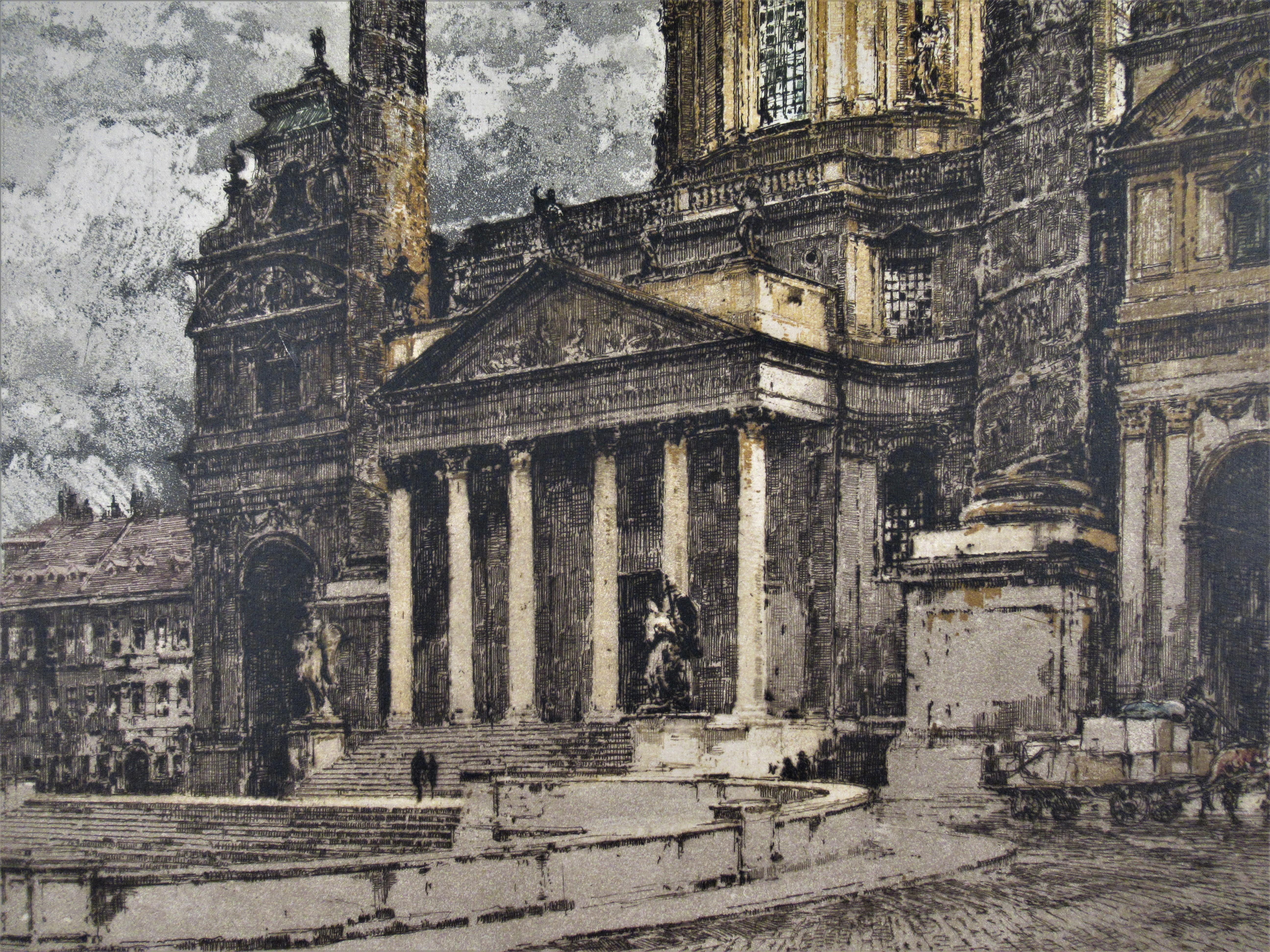 Karlskinche, Wien (Grau), Figurative Print, von Luigi Kasimir