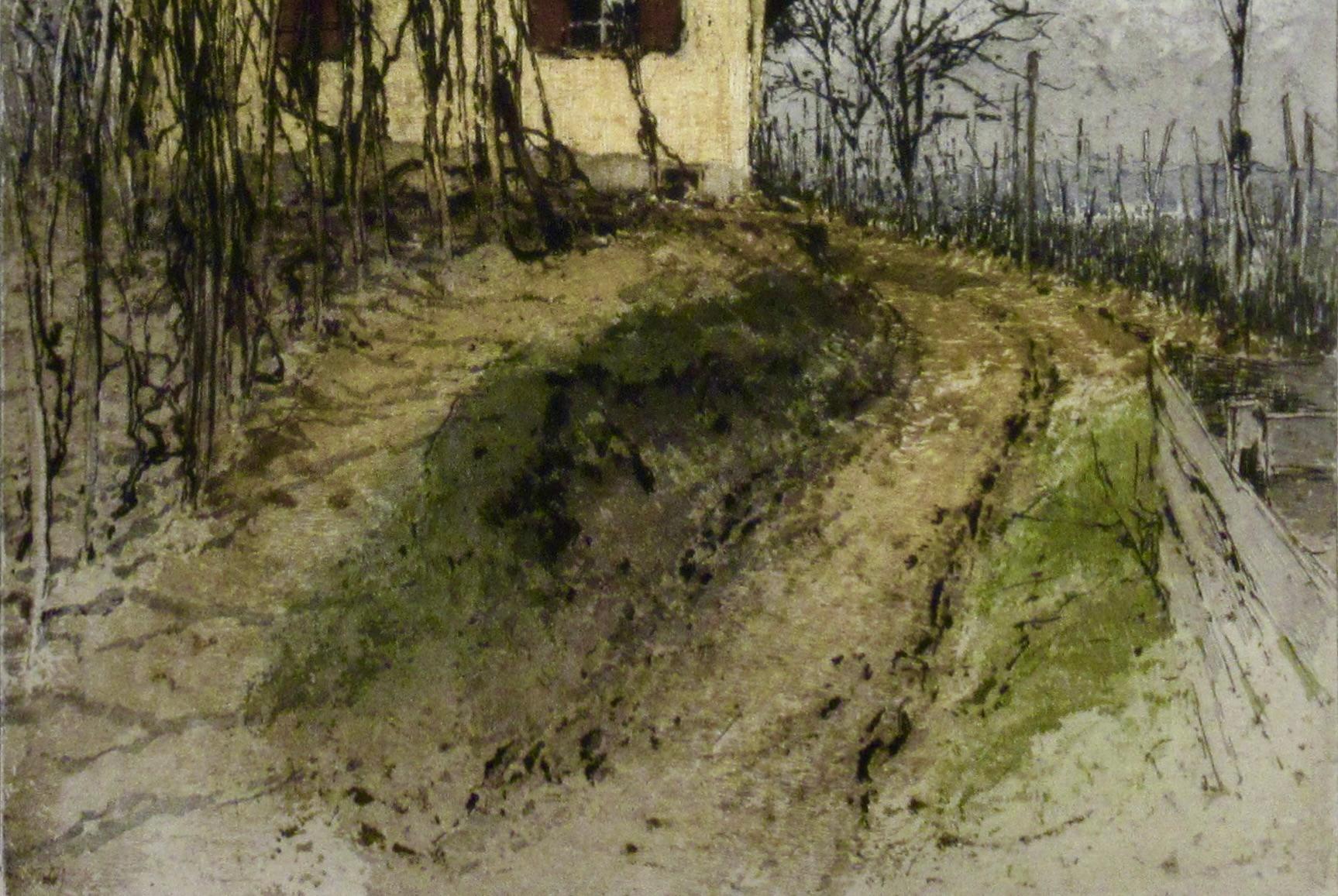 Paysage avec maison - Gris Landscape Print par Luigi Kasimir