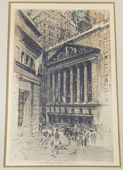 Luigi Kasimir Estate Signed "Wall Street" Etching c.1930s/1960s