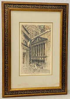 Luigi Kasimir Estate Signed "Wall Street" Etching c.1930s/1960s