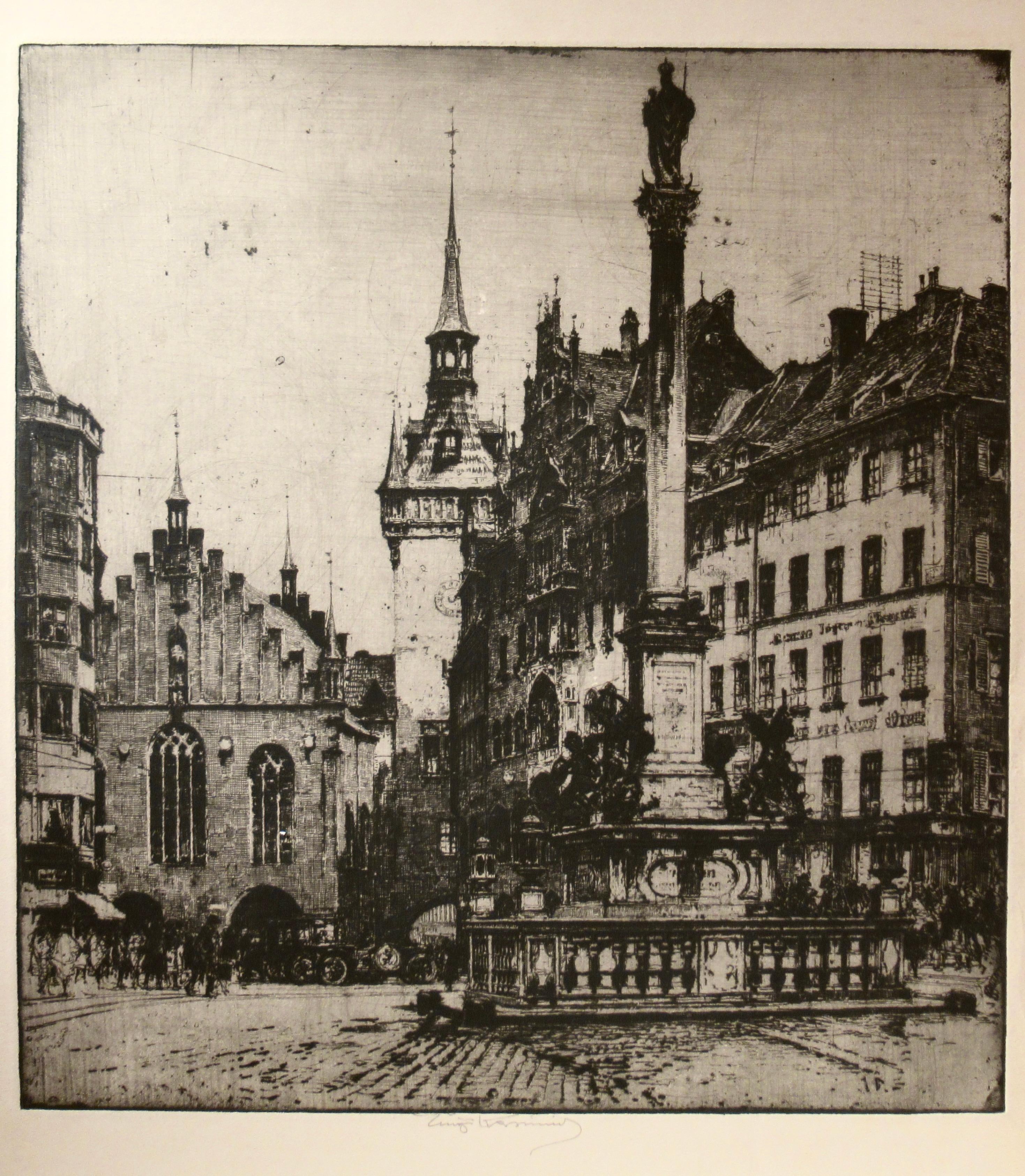 Figurative Print Luigi Kasimir - Marienplatz, Munich