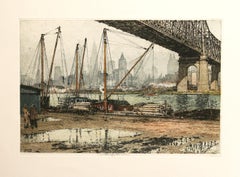 New York, Queensboro Bridge color etching Luigi Kasimir