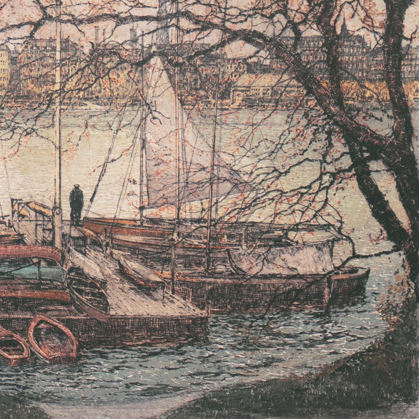 'On the Lake', Vienna Academy of Art, Metropolitan Museum, Smithsonian - Impressionist Print by Luigi Kasimir