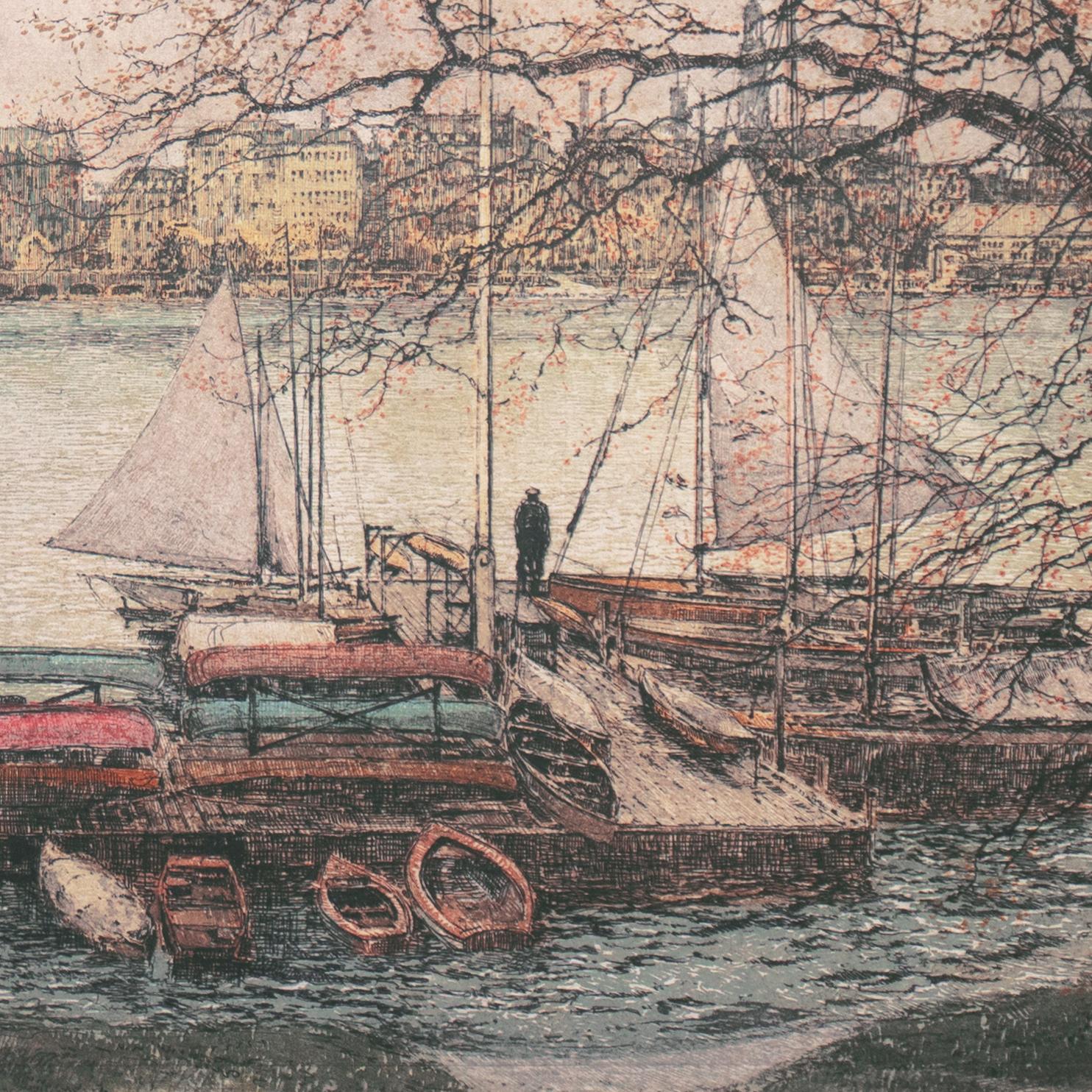 'On the Lake', Vienna Academy of Art, Metropolitan Museum, Smithsonian - Impressionist Print by Luigi Kasimir