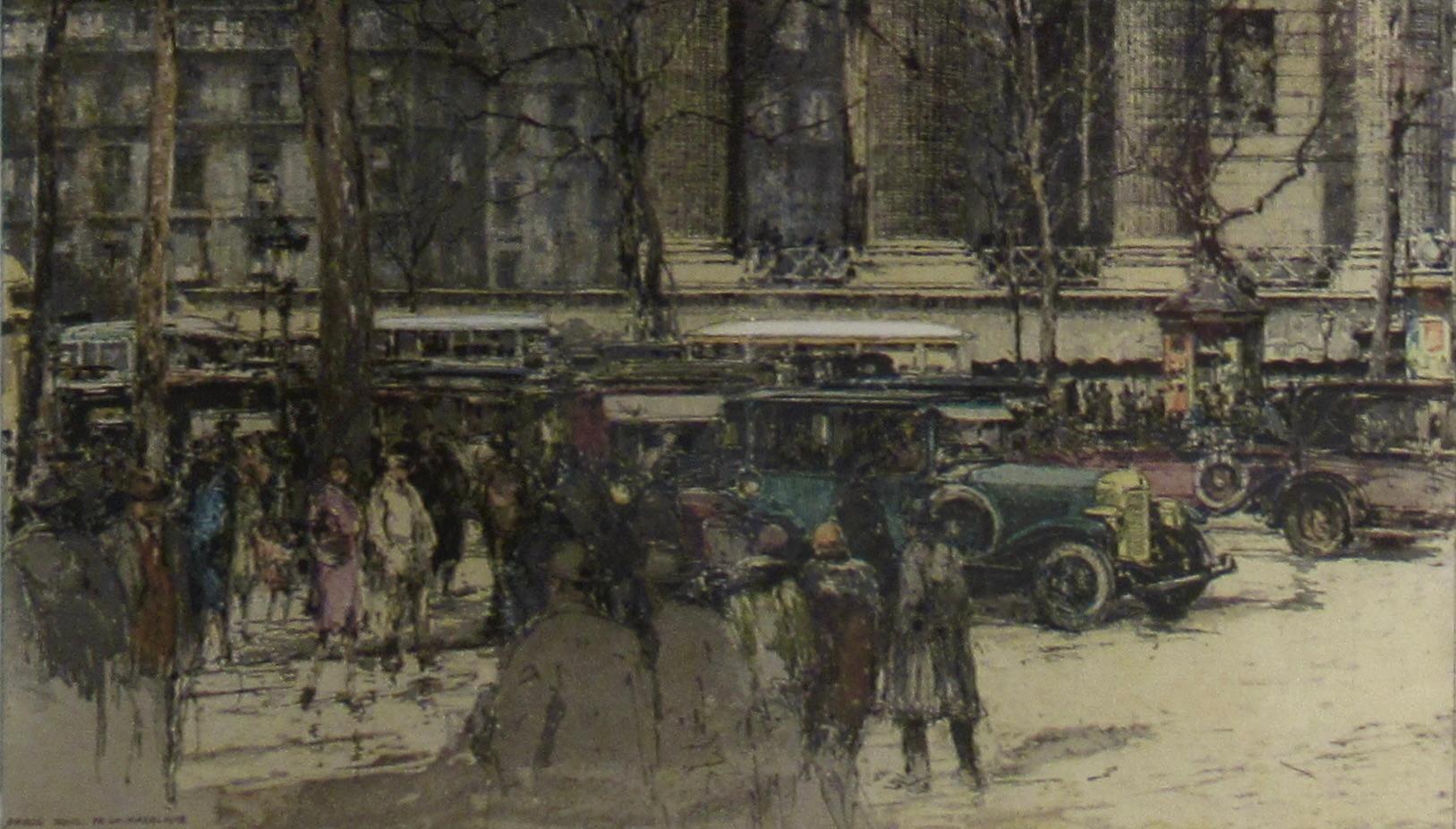 Paris, Boulevard de la Madeleine (Grau), Figurative Print, von Luigi Kasimir