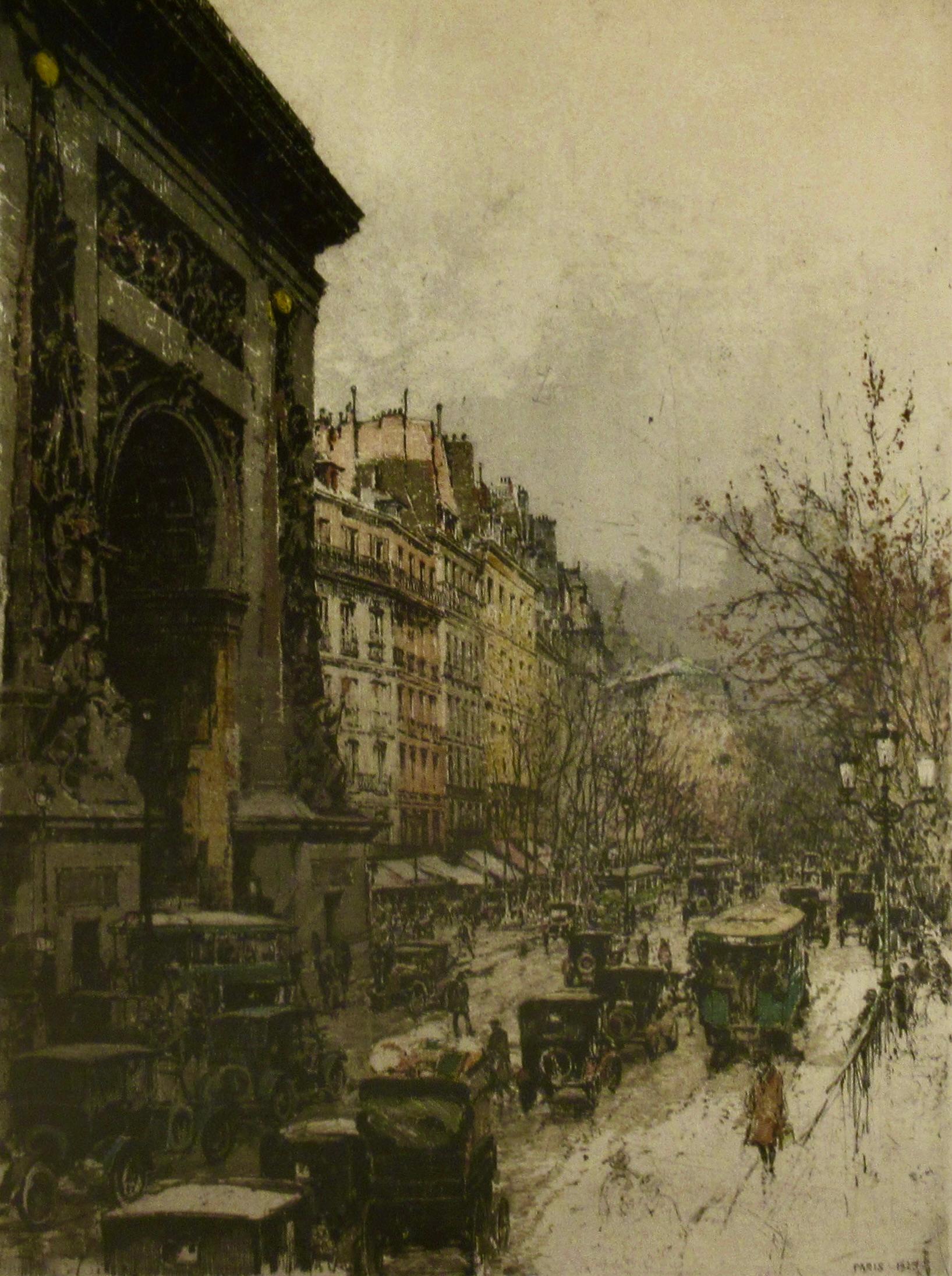 Porte Saint Denis, Paris - Realist Print by Luigi Kasimir