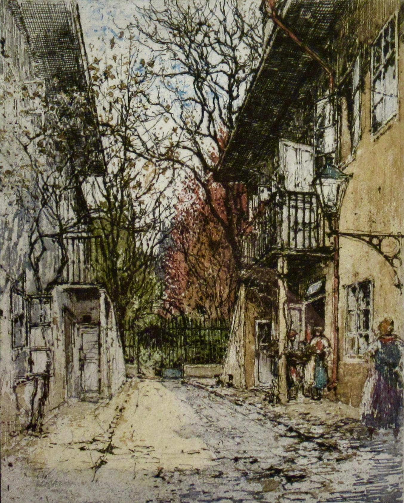 Schubert's Birthplace, Vienna, Austria - Realist Print by Luigi Kasimir