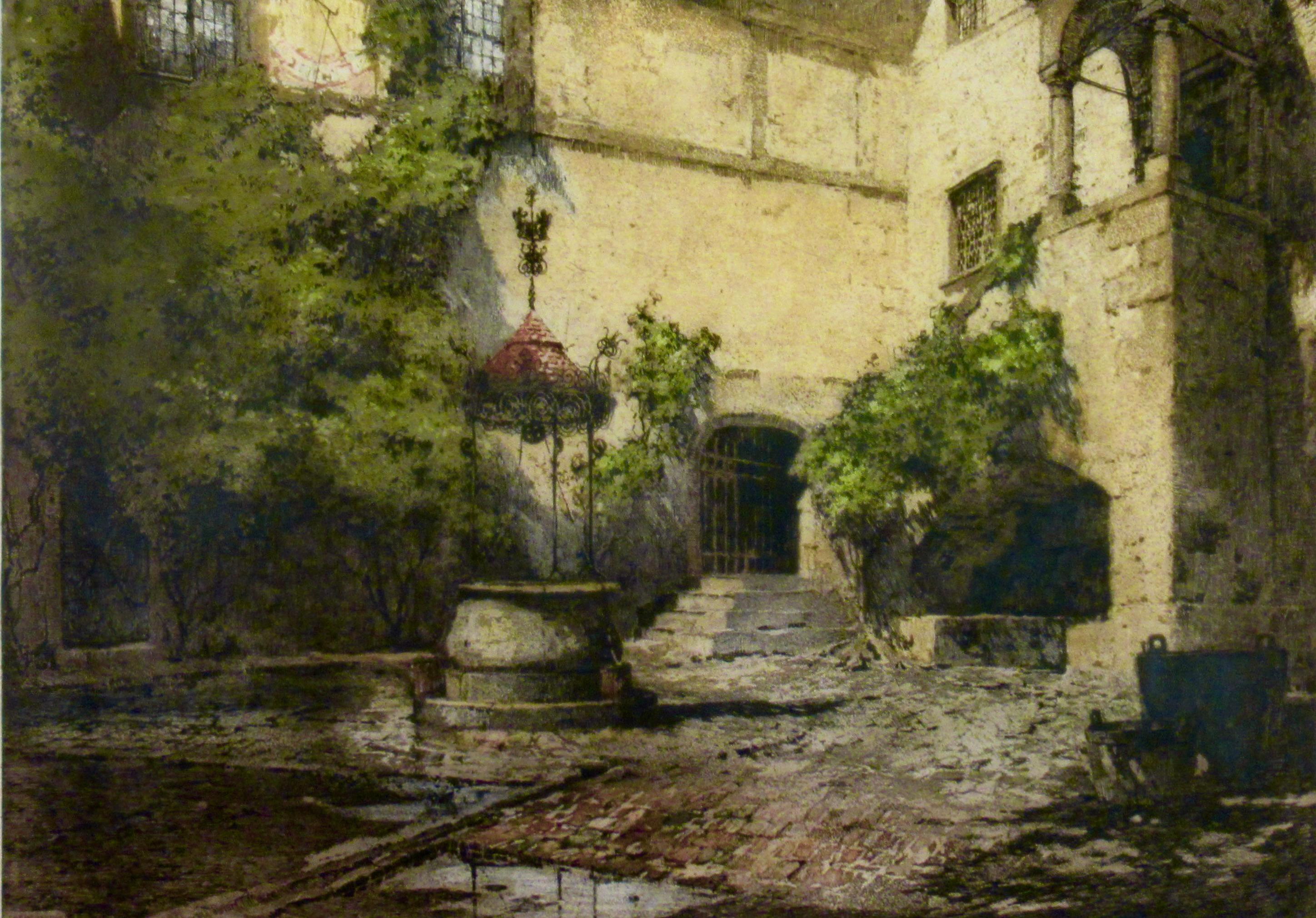 Seebenstein Castle Courtyard, Austria, large color etching - Realist Print by Luigi Kasimir