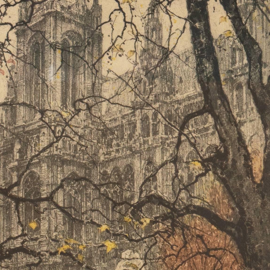 'St. Stephen's Cathedral, Vienna', color etching pioneer, Metropolitan Museum - Brown Landscape Print by Luigi Kasimir
