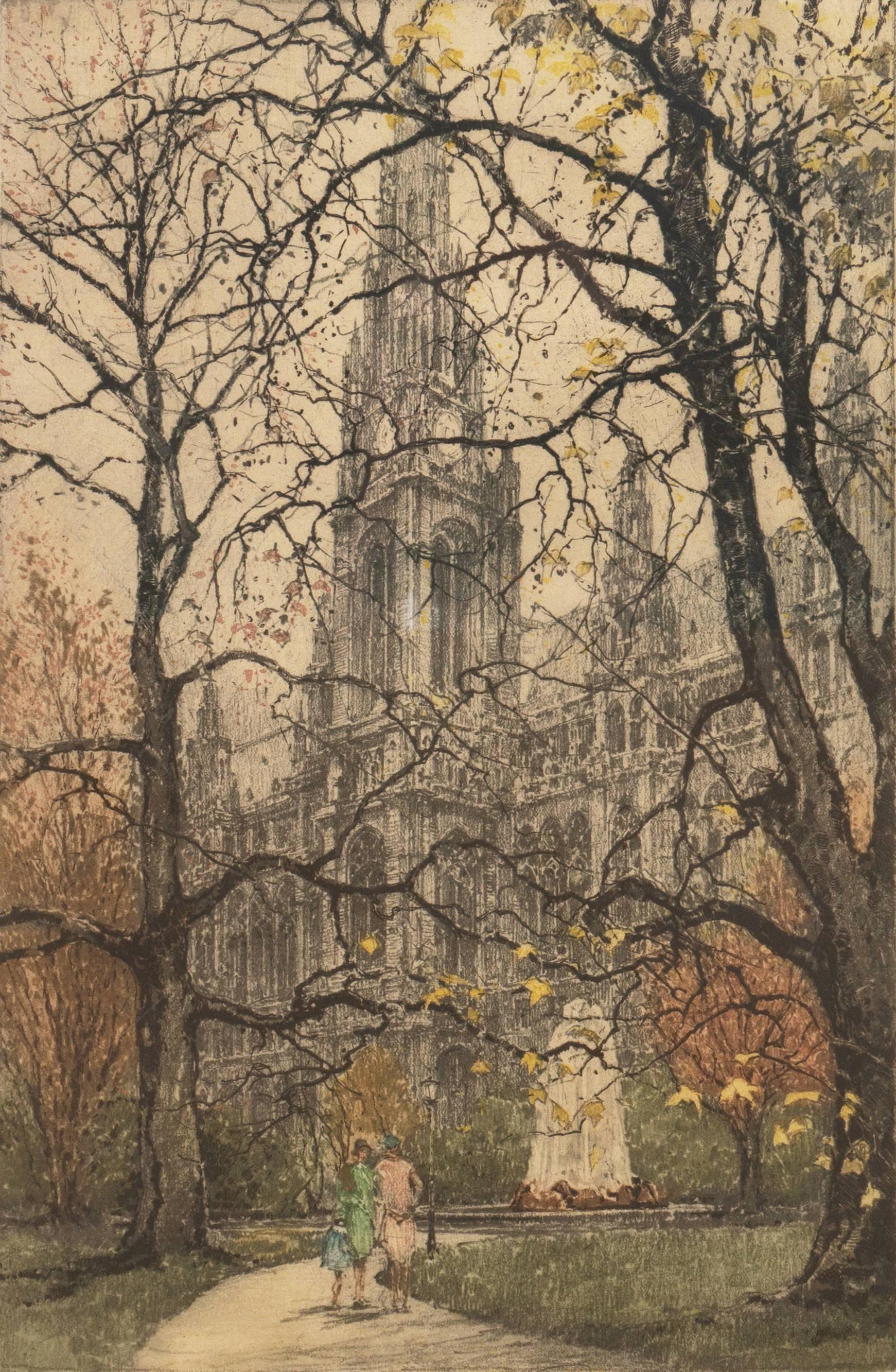 Luigi Kasimir Landscape Print - 'St. Stephen's Cathedral, Vienna', color etching pioneer, Metropolitan Museum